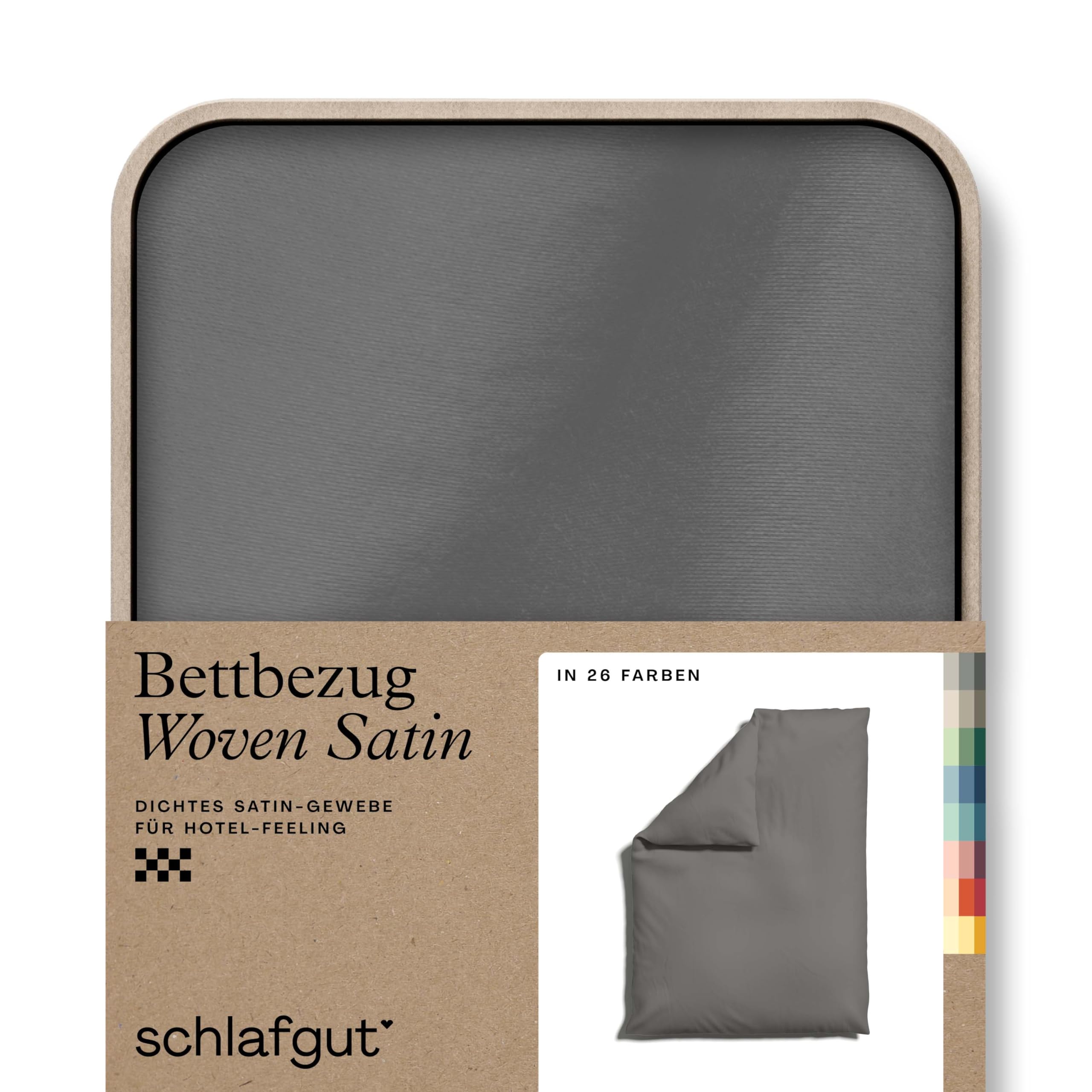 schlafgut Woven Satin Bettwäsche 155x220cm Bettdecke Bezug einzeln, Grey Mid Uni in Hotelqualität mit 100% Baumwolle