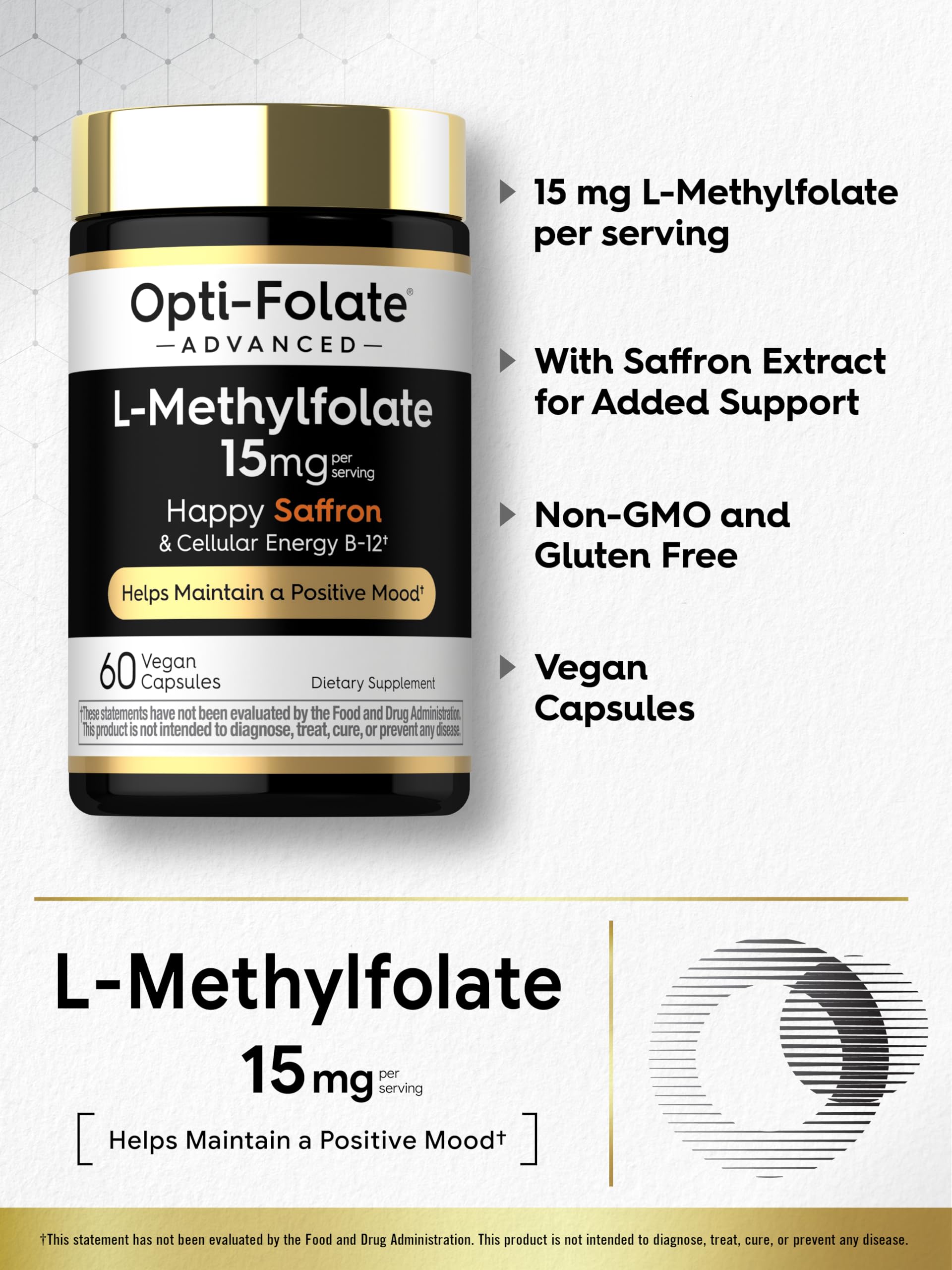 Carlyle L Methylfolate 15mg | 60 Capsules | with Methyl B12 & Saffron — Amazon image 4