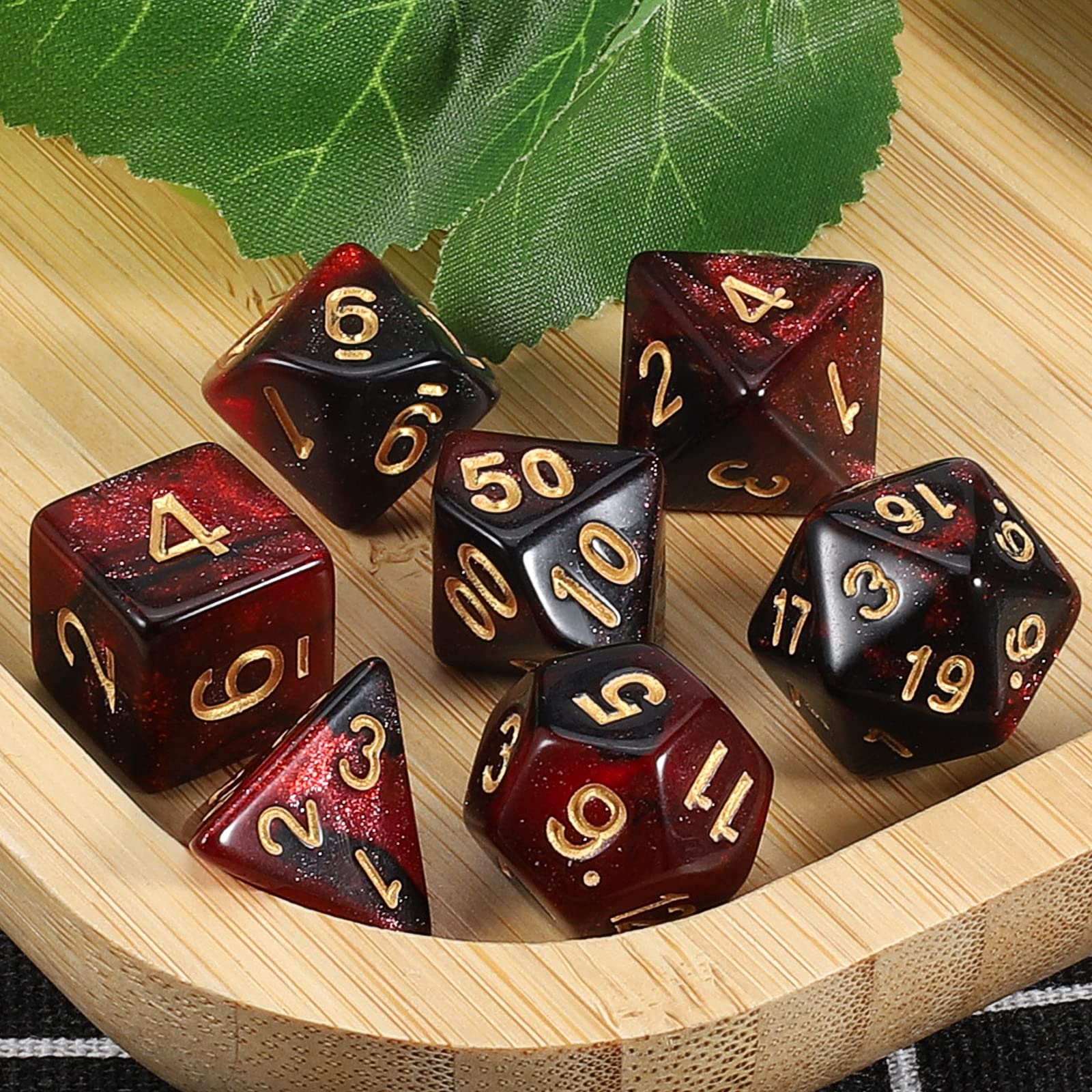 QMAY DND Dice Polyedrisches Würfel Set - 7 Stück für Dungeon und Dragons MTG RPG D&D D20, D12, D10, D%, D8, D6, D4 (Rot und Schwarz) - 5