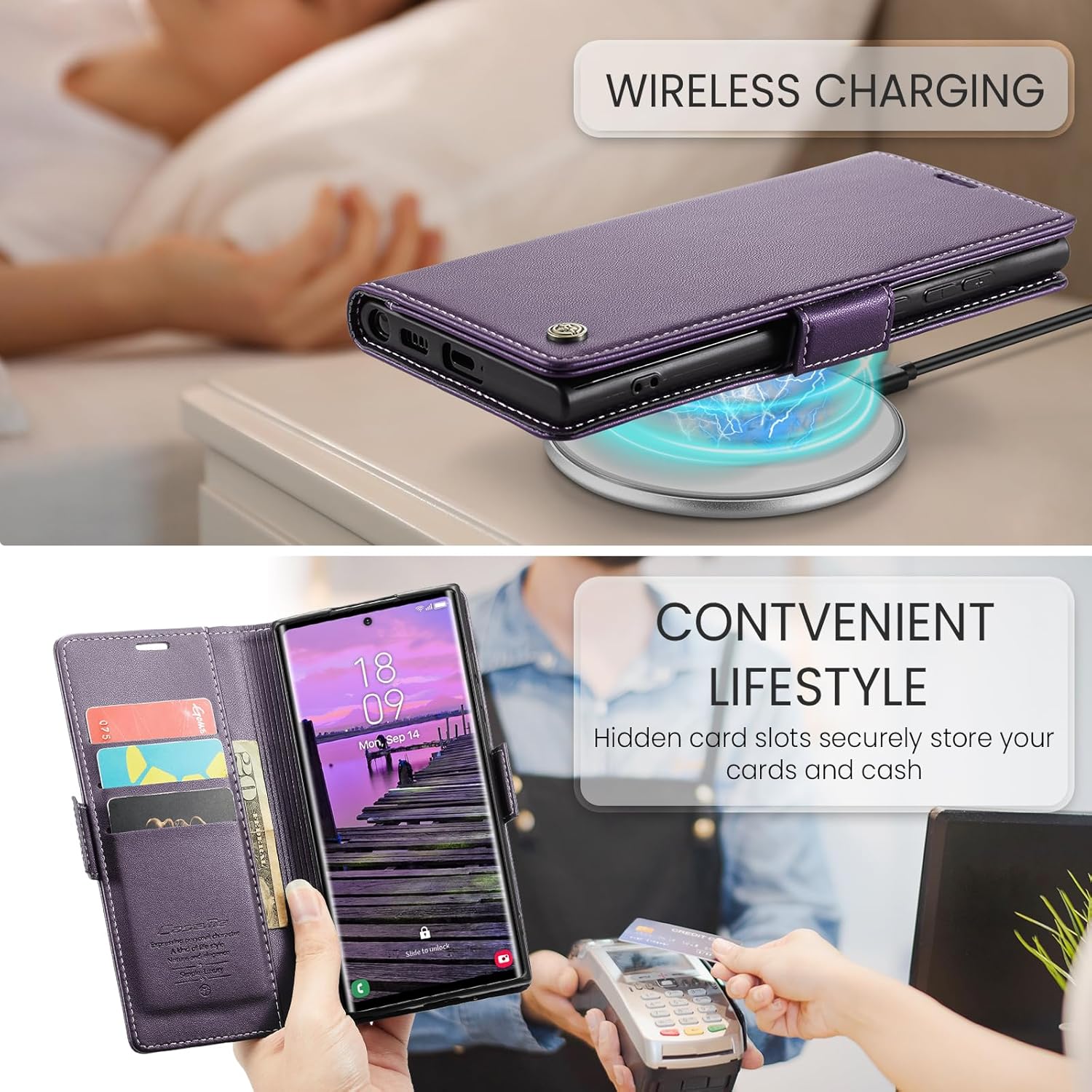 for Samsung Galaxy S25 Ultra Case, [RFID Blocking] Magnetic Closure PU Leather Wallet Flip Case with Card Holder Kickstand Shockproof Phone Cover for Samsung Galaxy S25 Ultra (Purple) - Image 5