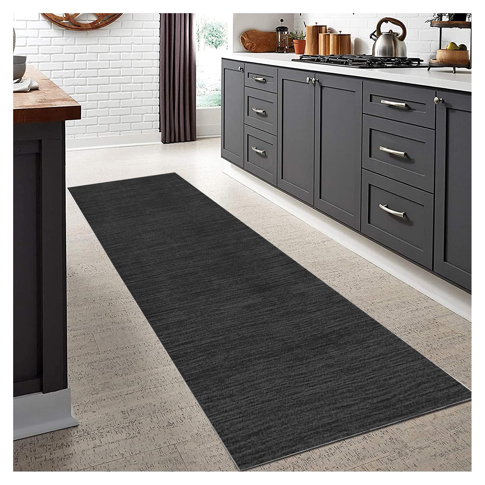 Tappeto Multiuso 3 metri per Cucina e Corridoio Nero Astratto - Antiscivolo Lavabile con Base in Gomma, Design Moderno per Entrata, Lavanderia, Soggiorno e Zone Trafficate‌，40x300cm