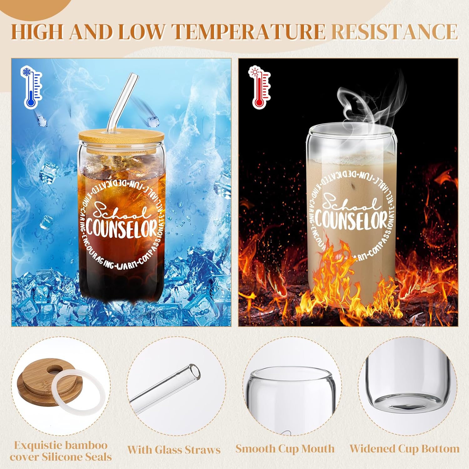 7 Pcs School Counselor Gift Sets Guidance Counselor Welcome Gift Include 16 oz Iced Cups Canvas Tote Makeup Bag Notepad 3 Ballpoints Pen for Back to School Women Teacher Educator Work