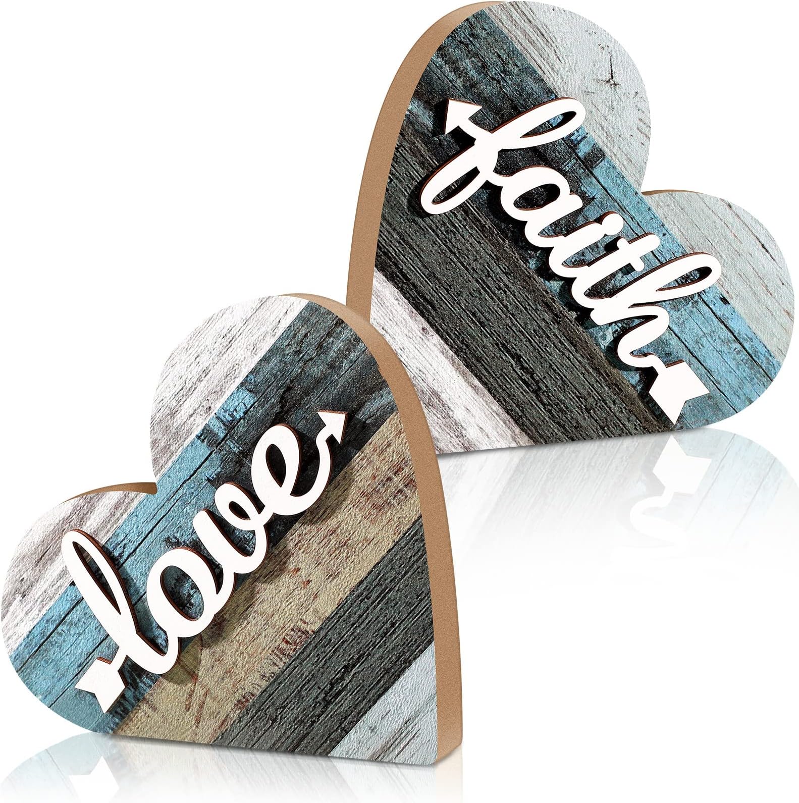 Jetec 2 Pcs Rustic Wooden Heart Table Decor, Daisy Farmhouse Home Decor, Bless This Home & Be Kind Sign for Living Room, Dining Room, Shelf & Mantel, Ideal Housewarming & Birthday Gift(Love Style)
