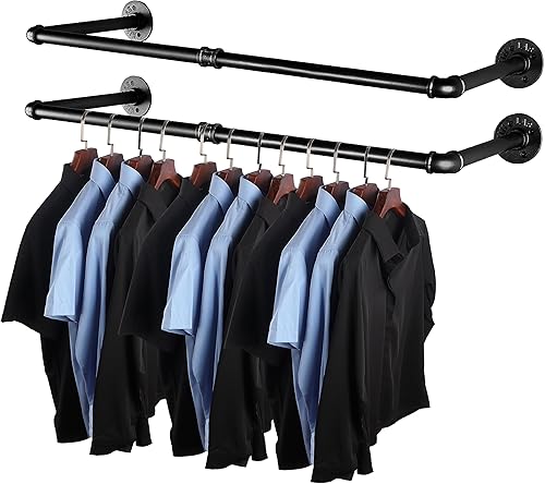 Miniatura 9 de AddGrace Paquete de 2 percheros de tubería industrial para montar en la pared, color blanco, perchero resistente para colgar ropa, estante multiusos