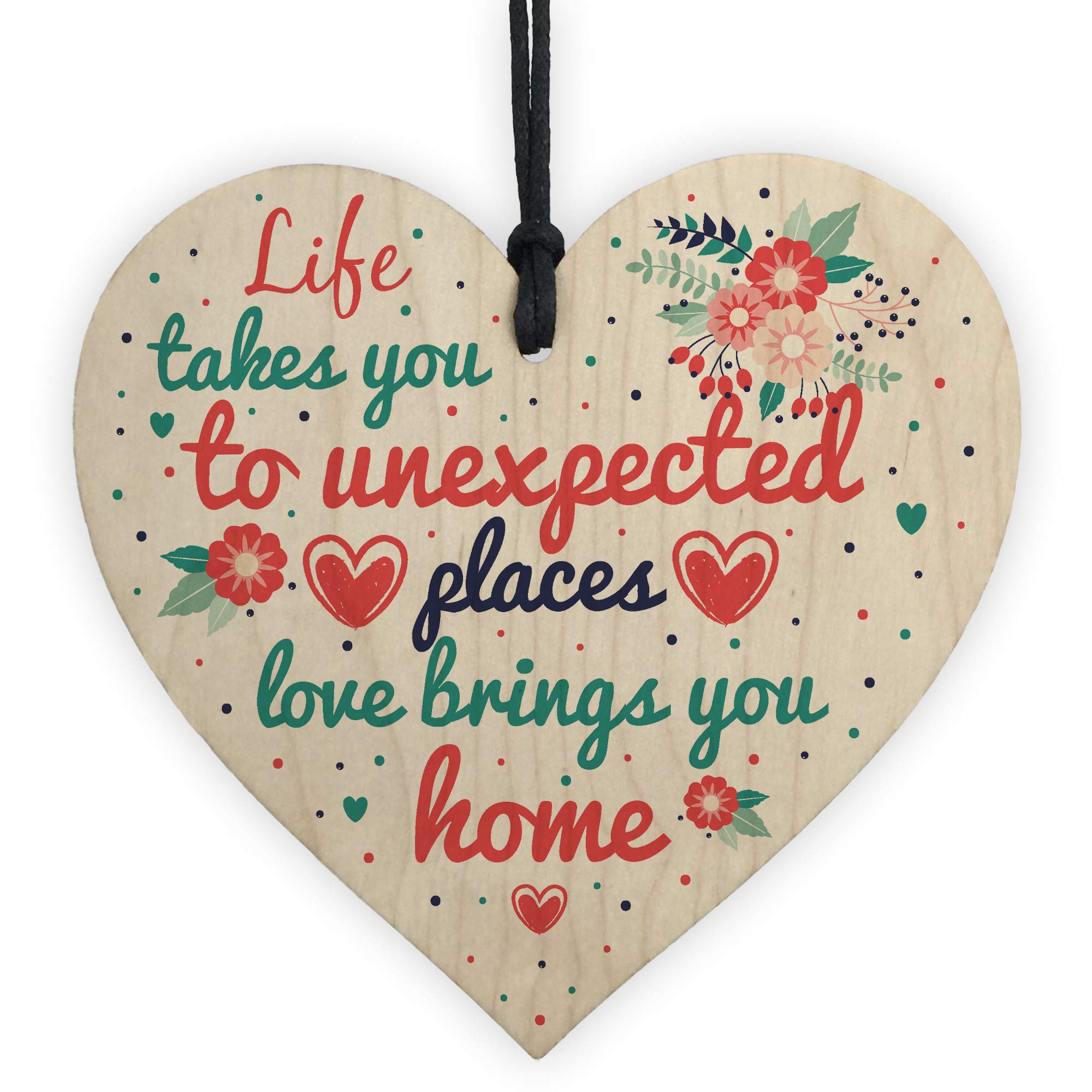 Red Ocean Life Takes You To Unexpected Places Love Brings You Home Wooden Hanging Heart Memorial Plaque Shabby Chic Gift Sign