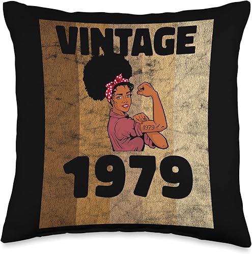 Black Pride Melanin Queen African American Gifts Vintage 1979 Limited Edition 44th Birthday Afro Girls Women Throw Pillow 16x16 Multicolor
