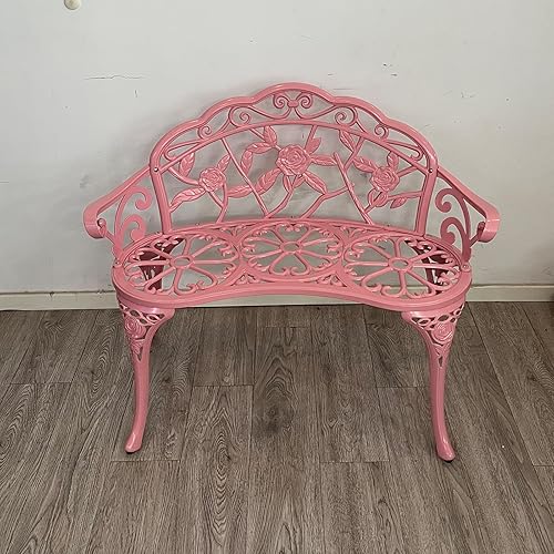 Miniatura 2 de Banco de aluminio fundido para exteriores, banco de jardín de rosas para patio, parque, césped, patio (rosa)