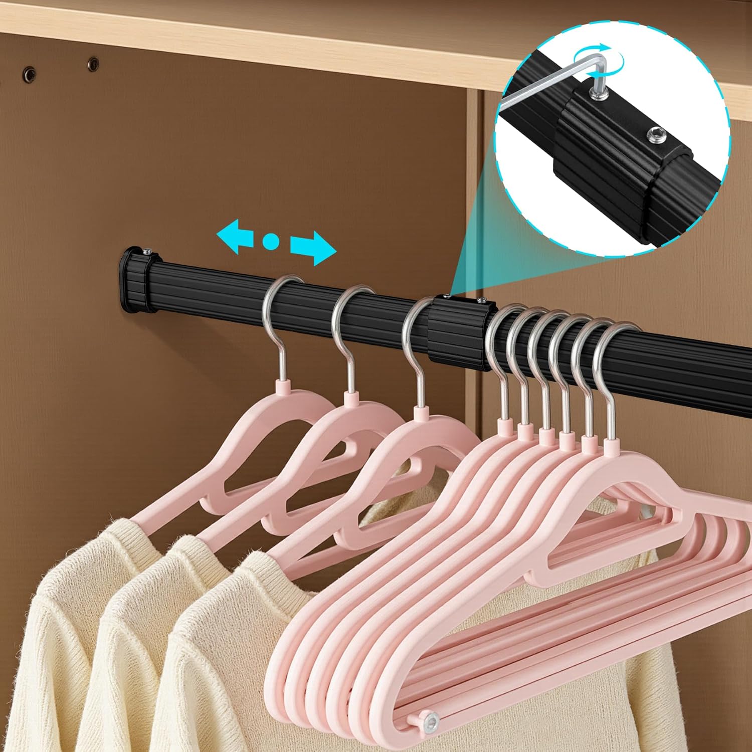 1 Pack Oval Closet Rod for Hanging Clothes Adjustable Closet Rods 16 to 30 Inch Heavy Duty Oval Closet Rod Expandable for Wardrobes(Black) - Image 2