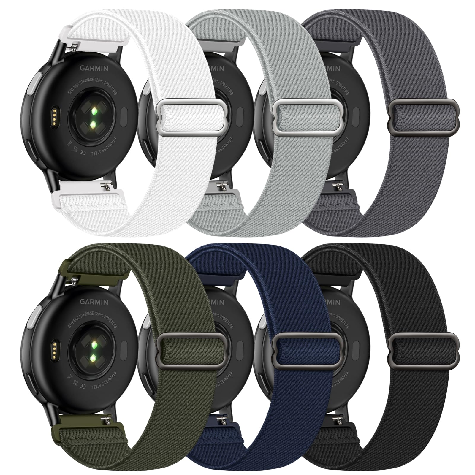 Butifacion 6 Pack 20mm Stretchy Watch Bands Compatible with Garmin Vivoactive 5/6/Forerunner 55/165, Nylon Elastic Fabric Adjustable Sport Straps Replacement Wristbands for Garmin Venu Sq 2 Women Men — view 9