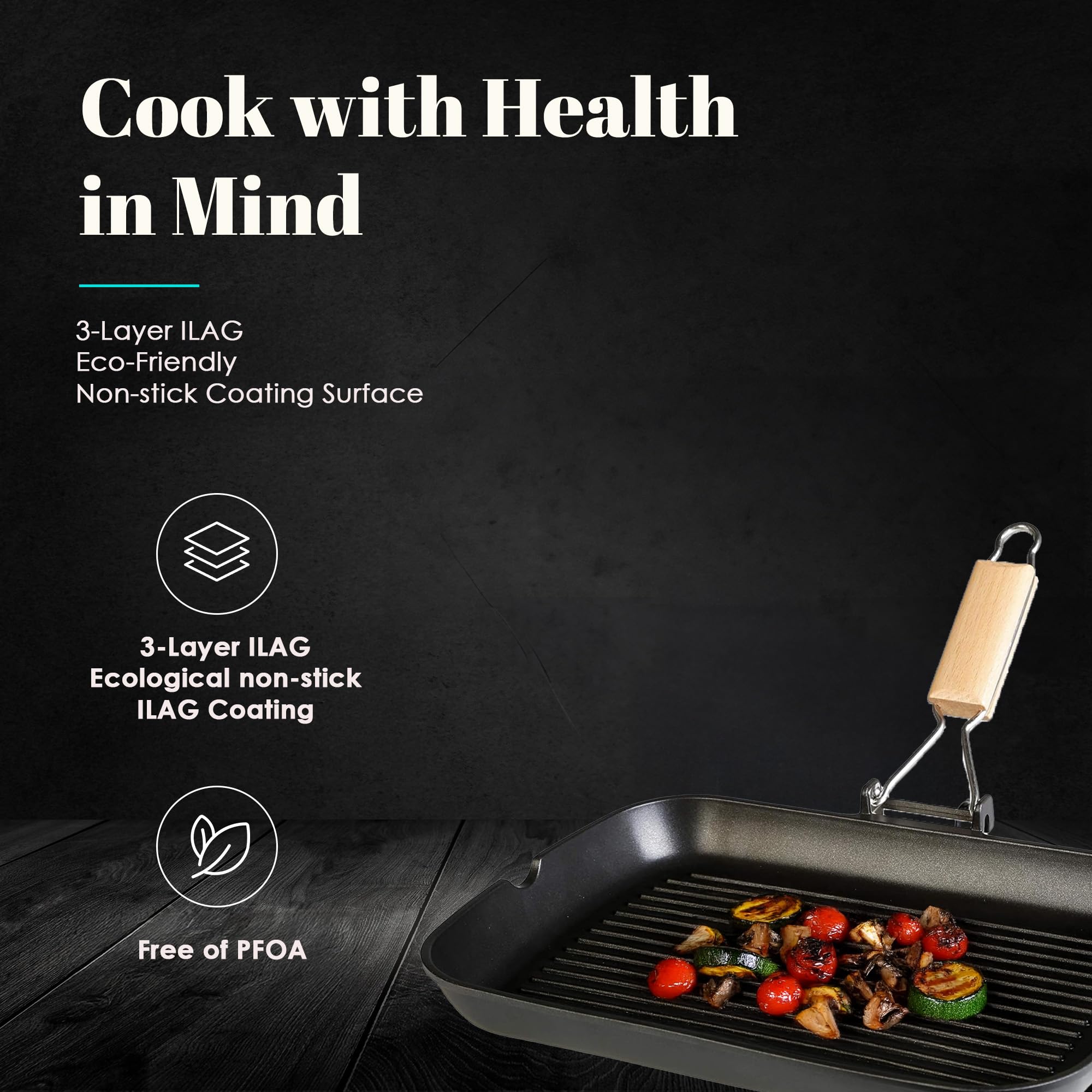 WECOOK! Grill de aluminio fundido RAYADO ECOSTONE. 34 x 24 cm