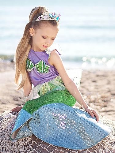 Miniatura 4 de SWEETV Tiaras de princesa con corona de sirena para niñas, tiara de sirenita para niños, diadema para cumpleaños, cosplay, fiesta, regalo