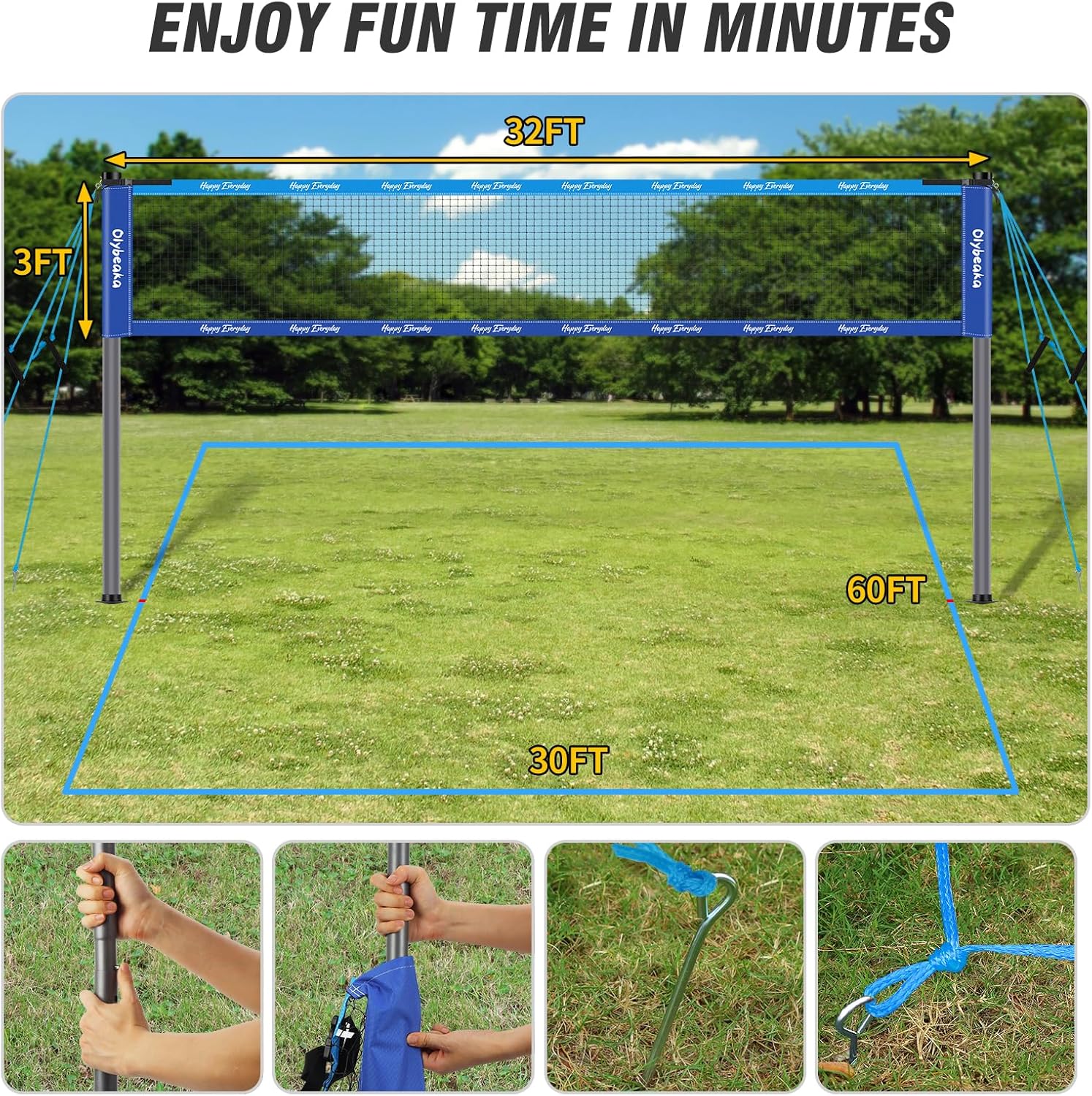 Outdoor Volleyball Badminton Combo Set with Net, Anti-Sagging Design, 4 Badminton Rackets, 3 Birdies and PU Volleyball for Backyard Lawn Beach