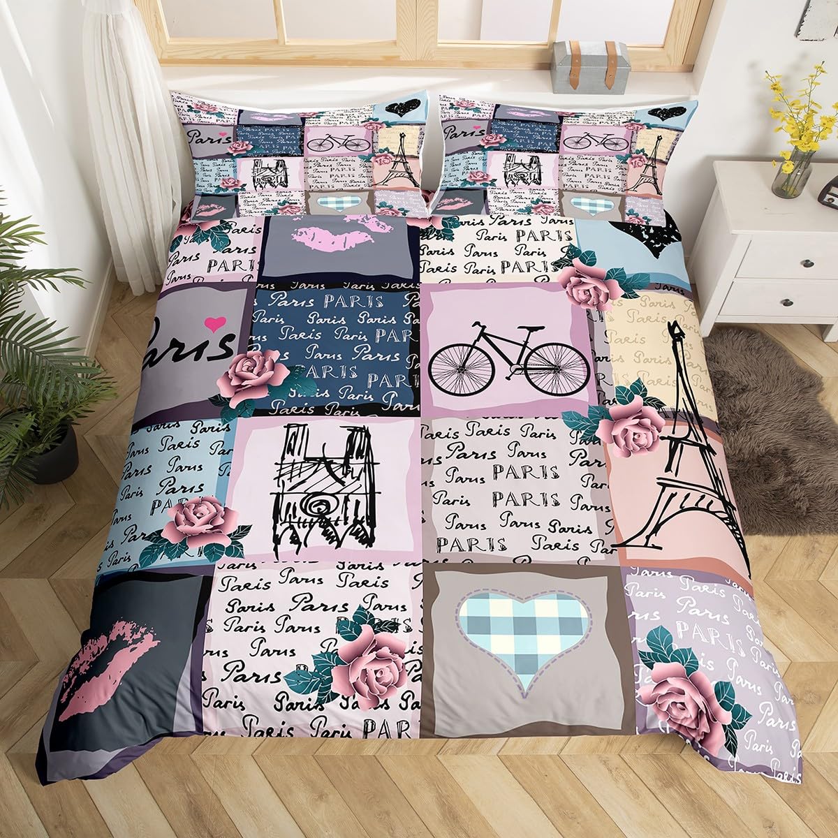Set di biancheria da letto con motivo occhi per ragazze, set di