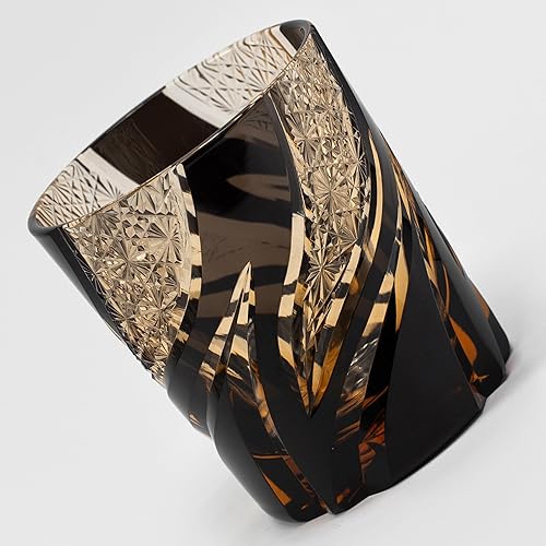 Miniatura 8 de Vaso de whisky de cristal Edo Kiriko negro hecho a mano  Vaso de whisky cortado a mano sin plomo de lujo con caja de regalo  9.5 fl oz elegante vaso