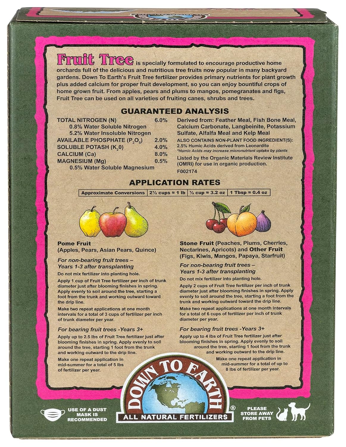 Down To Earth All Natural Fertilizers Organic Fruit Tree - Plant Food for Apples, Pears, Plums and Tropical Fruit Trees 6-2-4, 5 lb