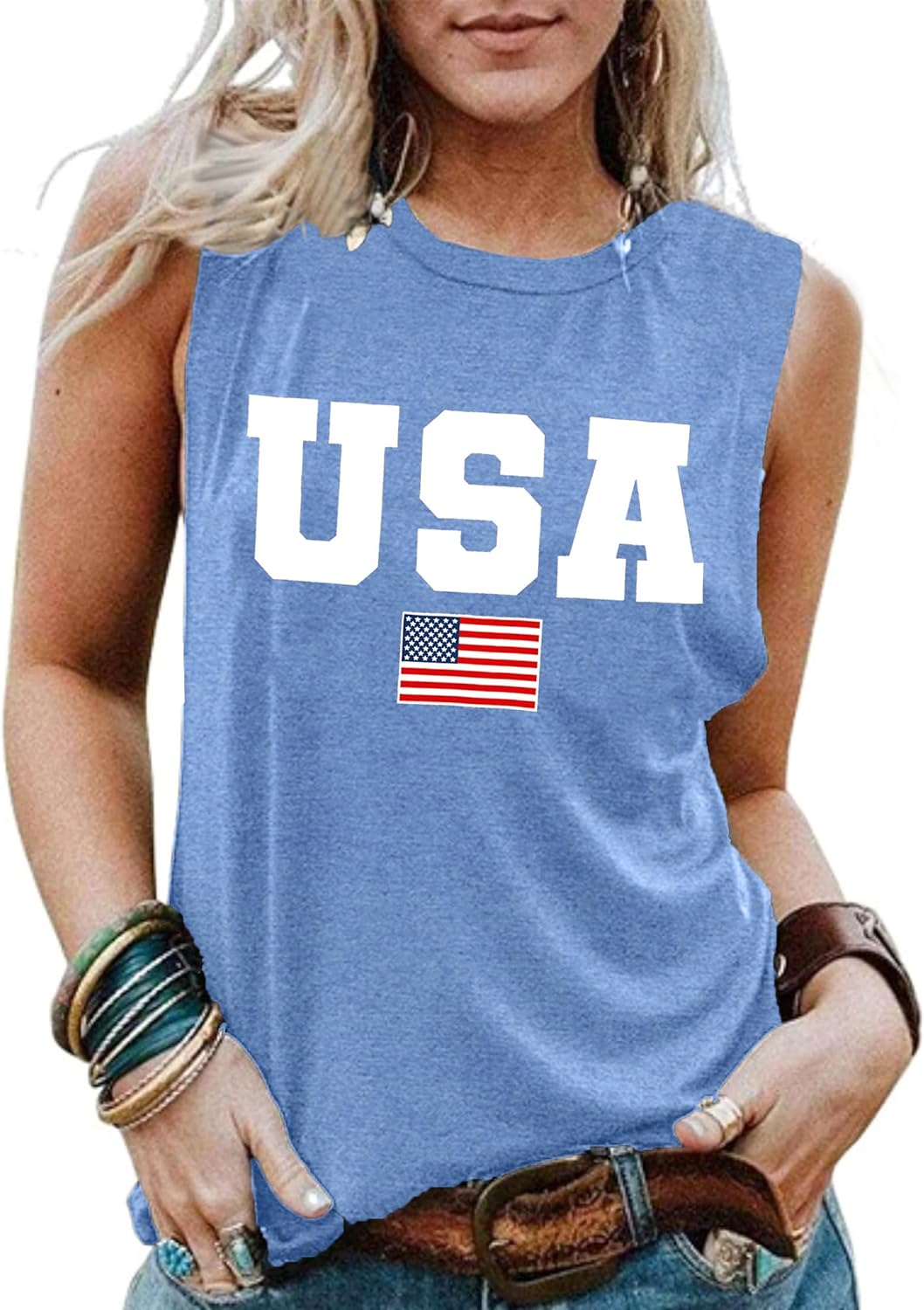 American Flag Tank Tops Women Patriotic Shirt USA Flag Stars Stripes Print Sleeveless T-Shirt 4th of July Tee Tops