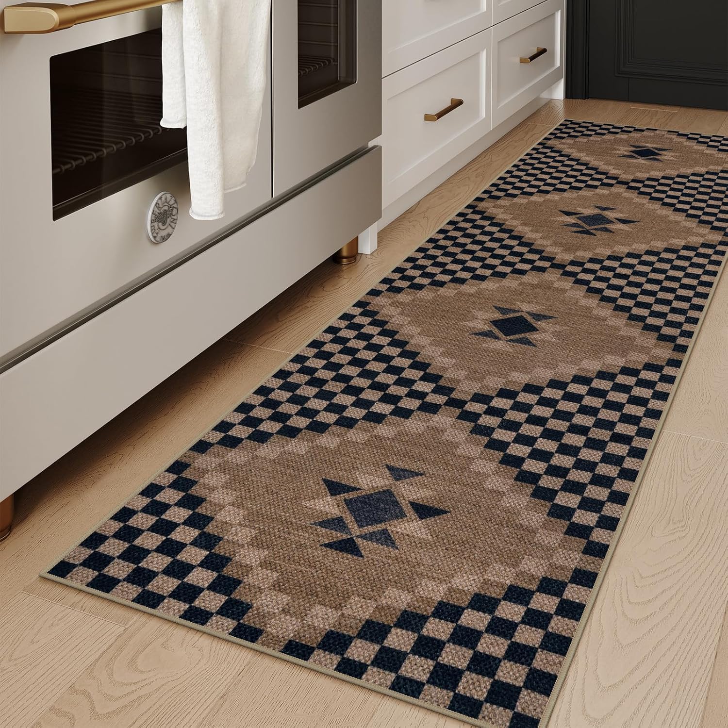 LIVEBOX Easy Jute Rug Runner for Hallway Non Slip, Washable Rug 2x8 for Kitchen, Black Checkered Long Hallway Rugs, Farmhouse Carpet Runner for Laundry Room Bedroom 2' x 8' (Runner) Black