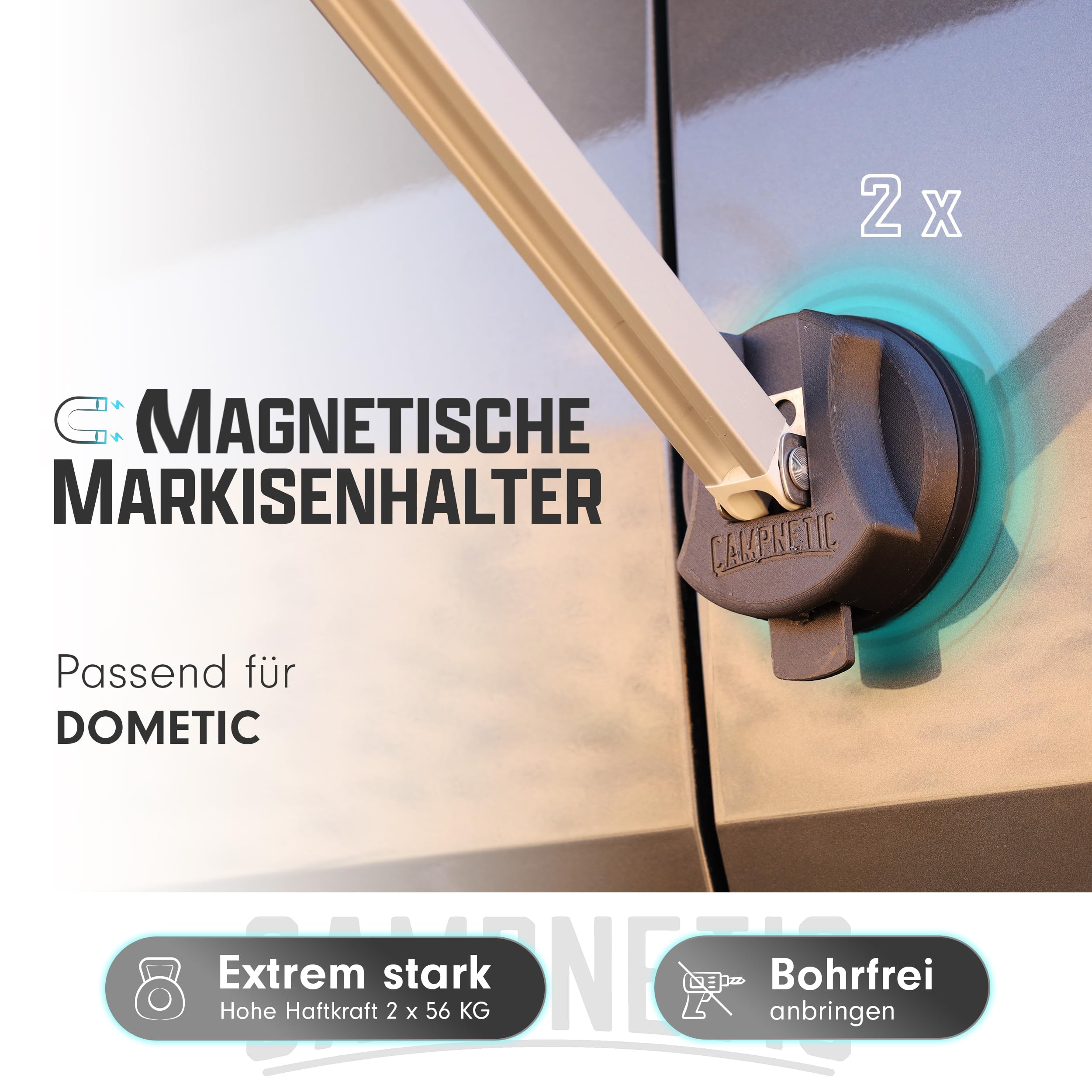Campnetic magnetische Markisenhalter für Dometic Markisen - 2er Set | Markisenfußhalter, Halterung mit Magnet, Wohnmobil, Camping, Magnethalterung f. Camping Markisen