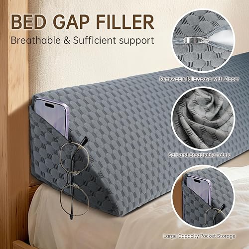 Miniatura 5 de Almohada de cuña de cama tamaño Queen (60 x 6 x 8 pulgadas) para relleno de huecos de colchón de cabecero (0-6 pulgadas) para dormir en dormitorio