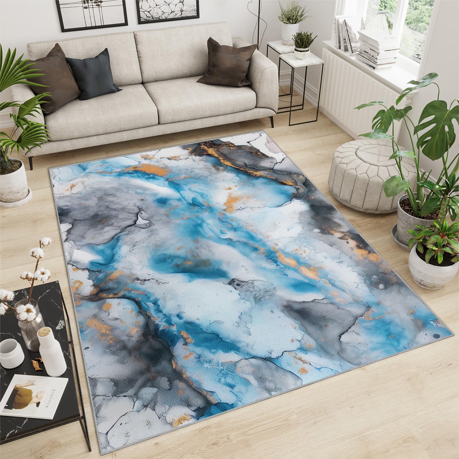 QDJKBL Area Rug 120 X 170 Cm Navy Blue Black Marble Texture, Retro War Damage Style Oil Painting Graffiti Modern Rug, Office Rug Short Velvet for Office Balcony Dorm Room