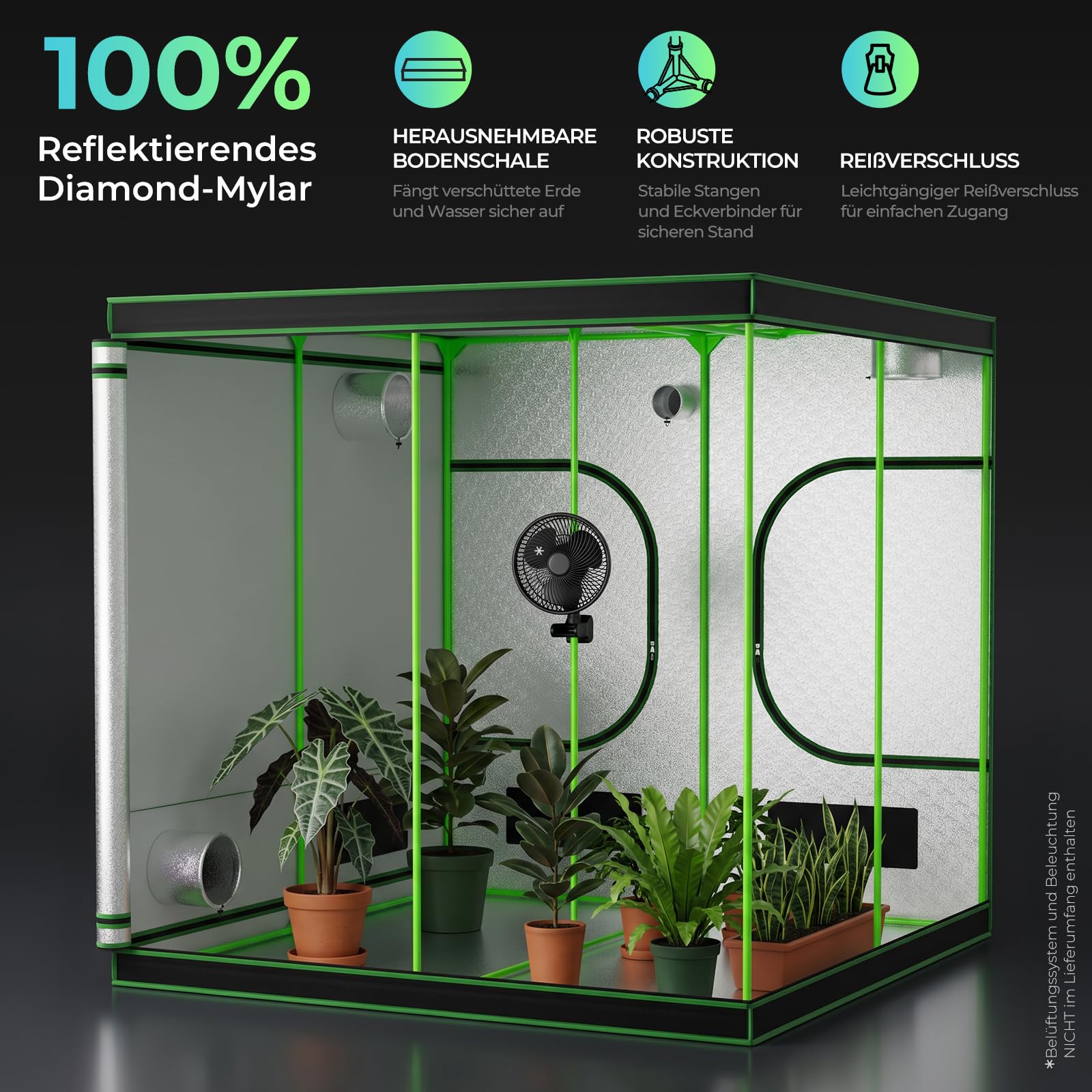 200 x 200 x 200cm Grow Box Tent Intérieur Serre Cabinet d'élevage Hydrophonics Kingpower