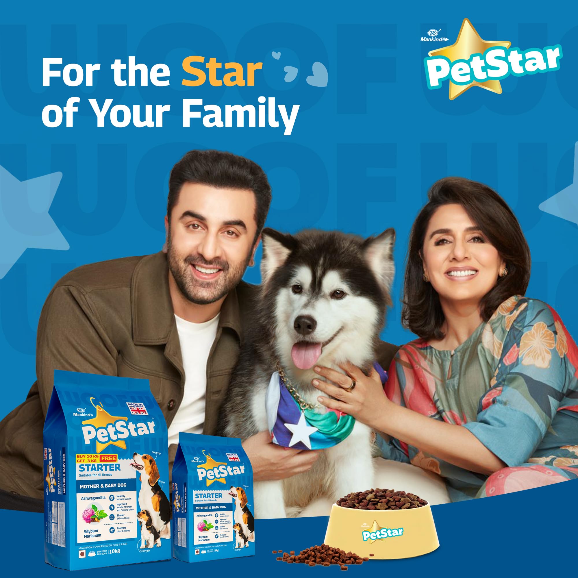 Mankind PetStar Starter Dry Dog Food (High Protein) for Mother & Puppy, 10kg + 3kg Pack| Improves Muscle & Strength, Supports Immunity, Protects Liver & Kidney