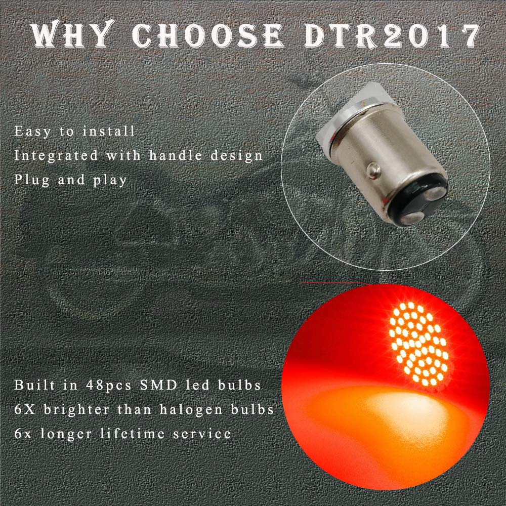 MotoParAcc 1157 Rear LED Turn Signal Lights, 2 Inch Bullet Red Brake Tail Light with Smoked Lens Cover fits Harley Sporster 1200, Dyna, Road King, Street Glide, Softail 2020