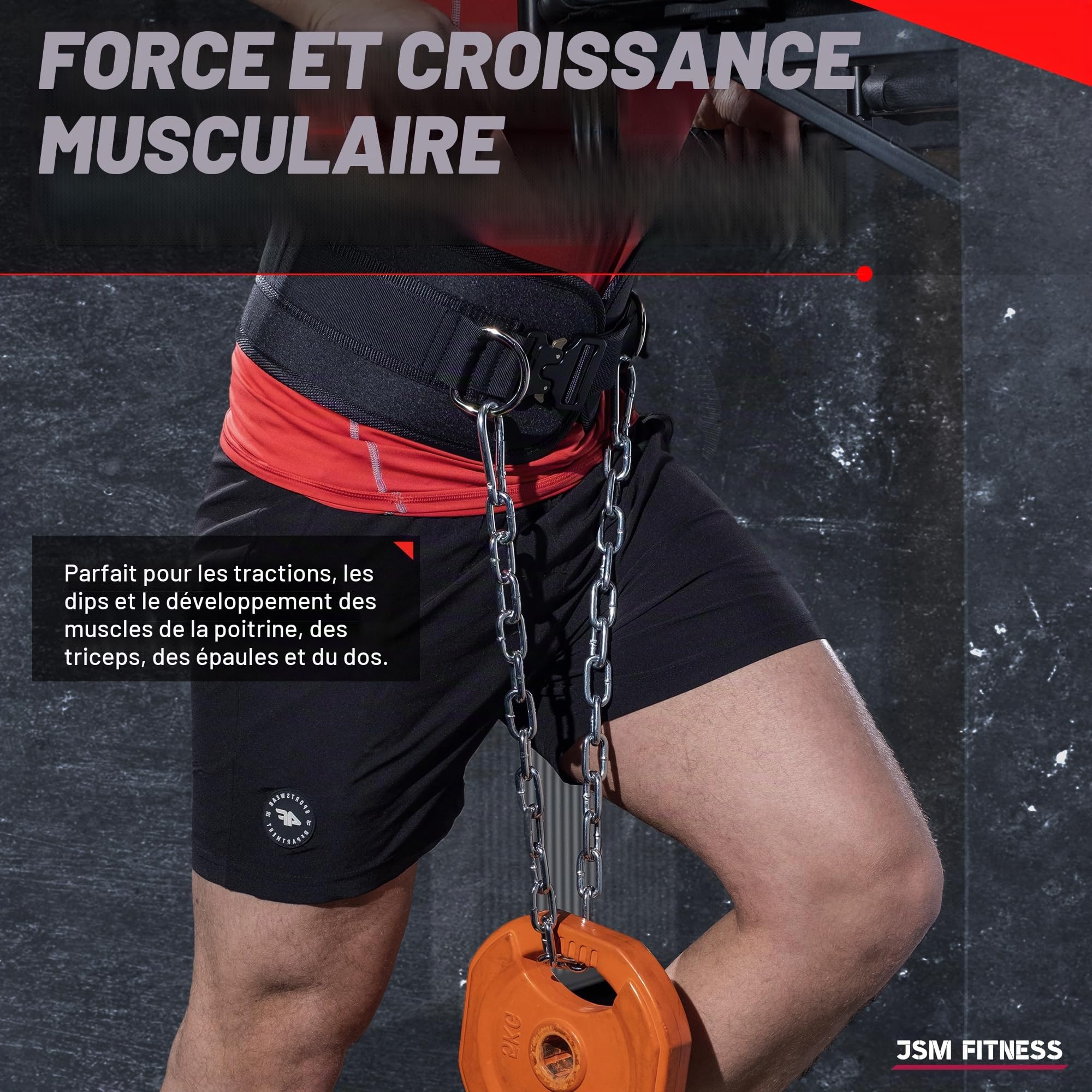 Ceinture Lestée Musculation avec Chaîne Acier 240kg - Ceinture Musculation Homme + 2 Mousquetons, Confort Néoprène pour Dips, Tractions, Haltérophilie, Bodybuilding, CrossFit & Fitness