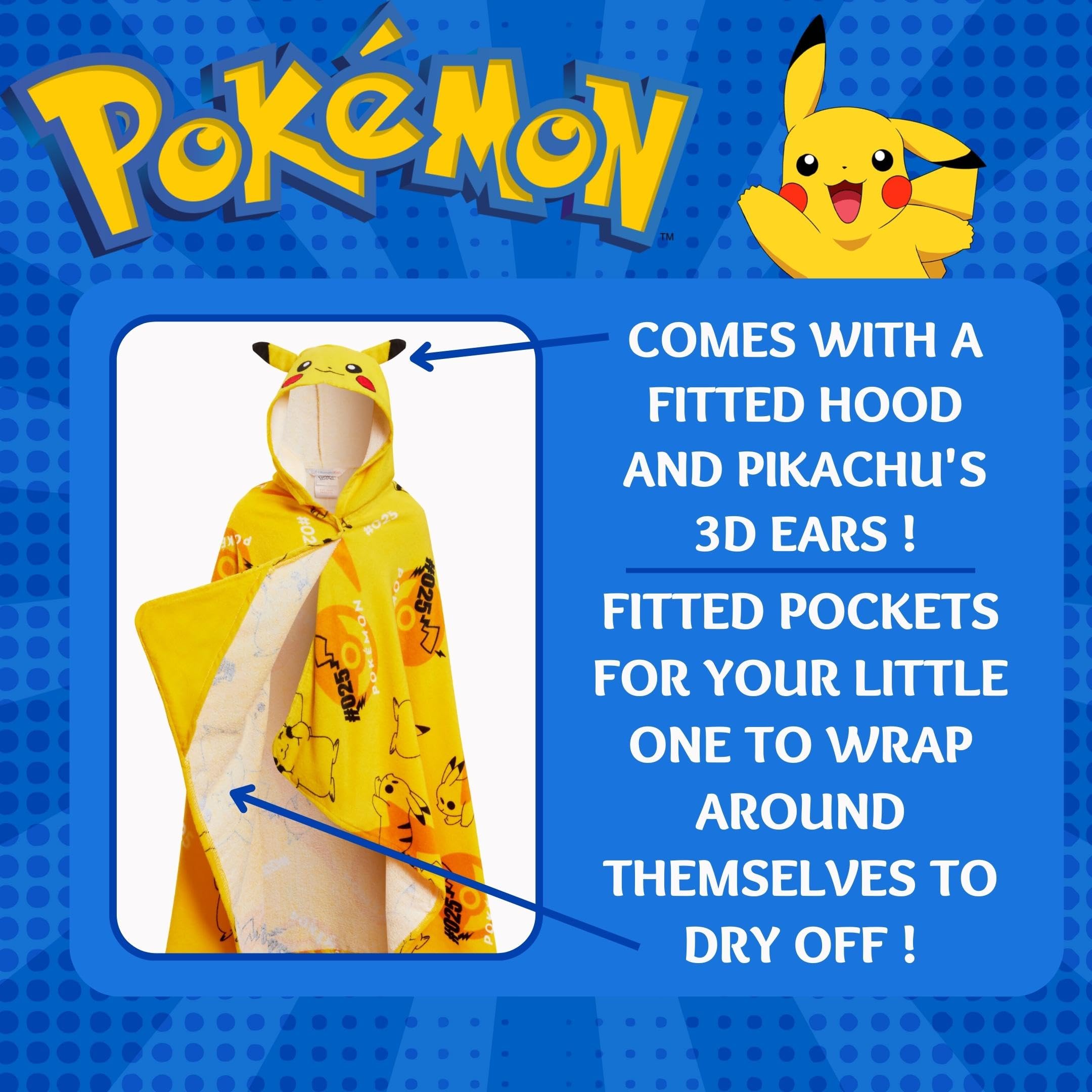 Pikachu Hooded Towel 100% Cotton Children 3D Ears Pikachu Poncho Beach Bath Towel Swim Wrap