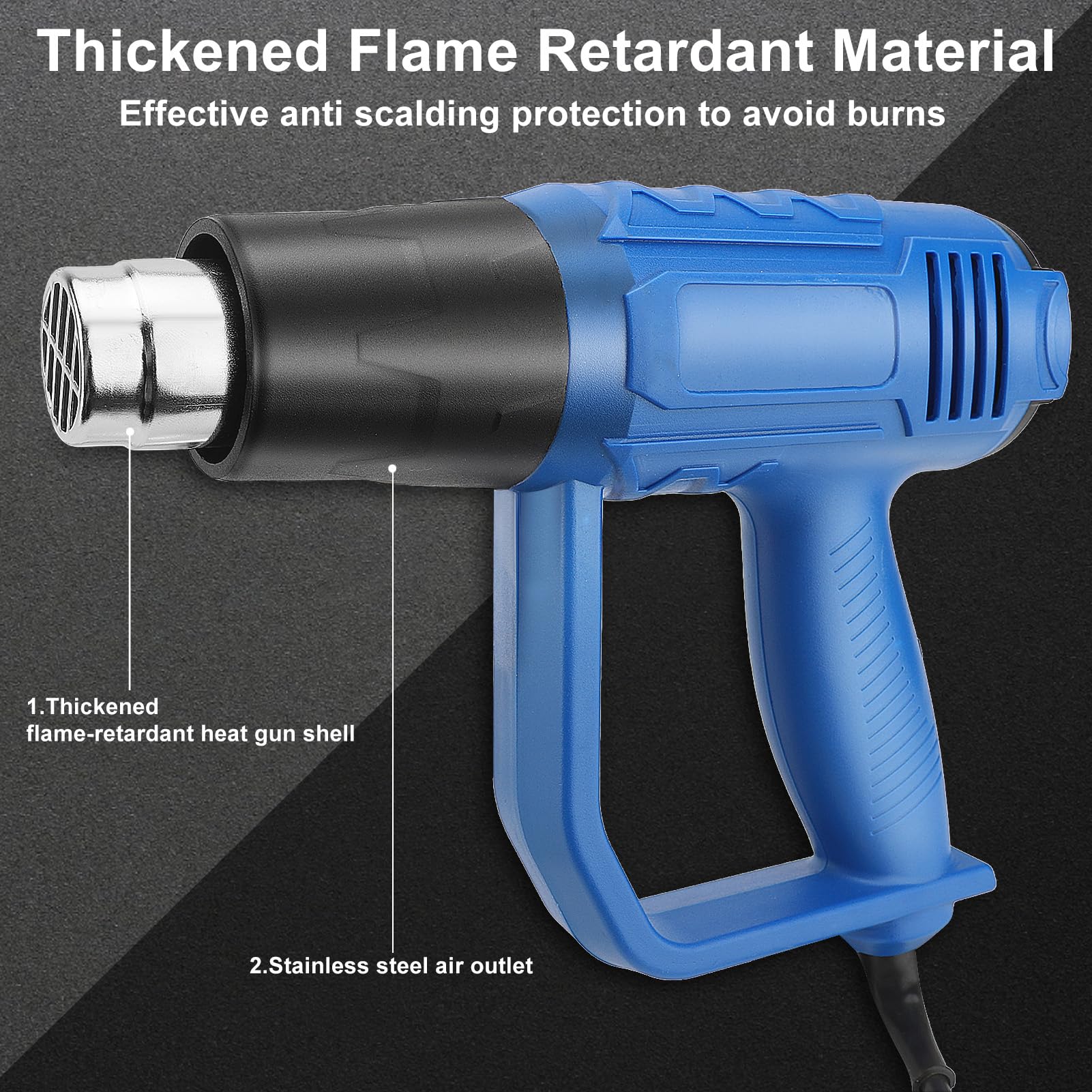 Décapeur Thermique Professionnel 2000w, Pistolet À Air Chaud 300-600℃ Température Réglable Avec Deux Réglages De Vitesse, Réparation De Câble, Sécurité Améliorée, Buse En Acier Inoxydable