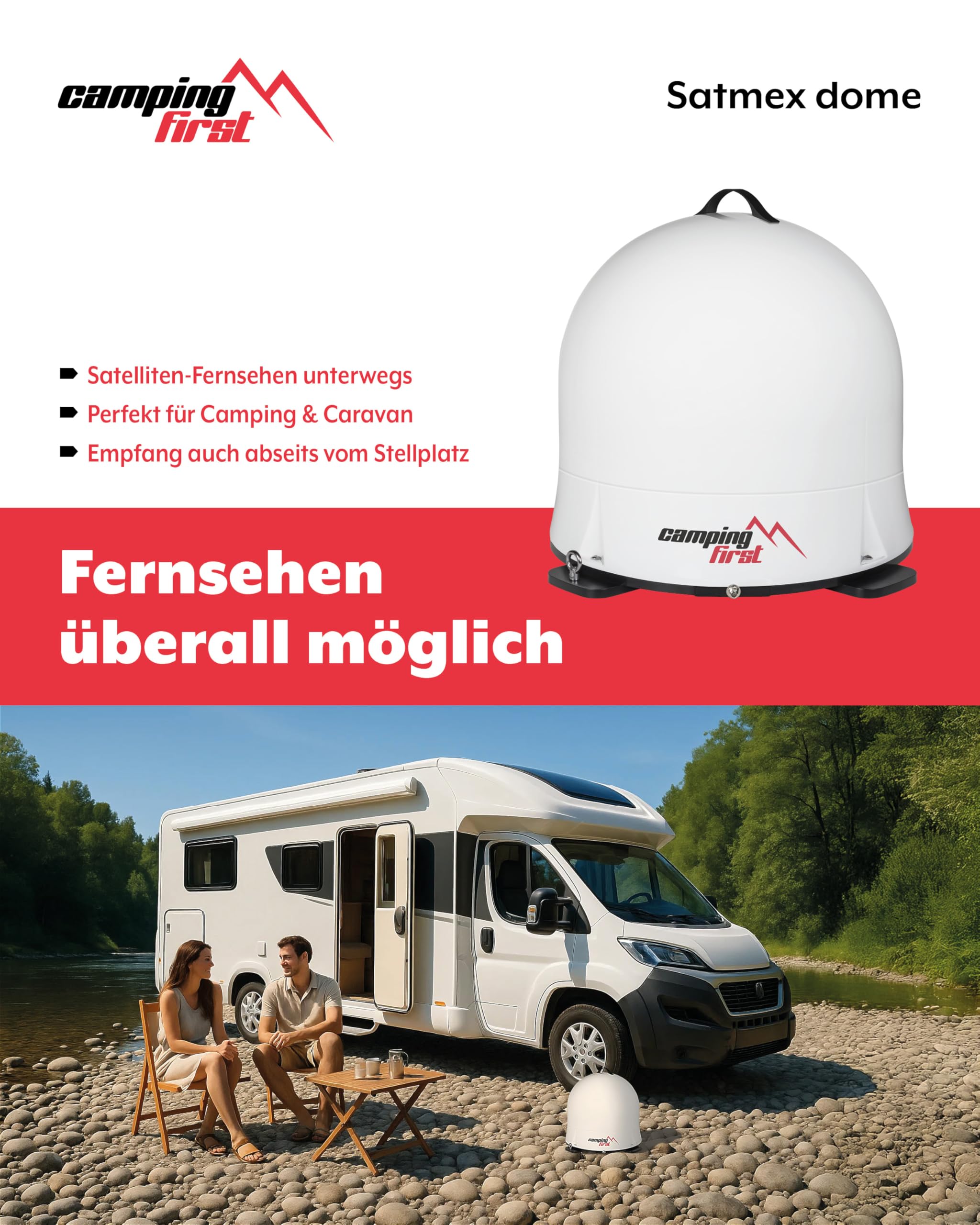 Satmex Dome – Mobile vollautomatische Sat-Antenne – Weiß | Selbstständige Ausrichtung auf Astra 19,2° Ost, robuste Kuppel, keine separate Stromversorgung nötig
