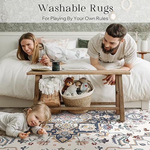 Miniatura 609 de Phantoscope Vintage Collection - Alfombra de área de 8 x 10 pies, alfombra grande para sala de estar, lavable, bohemio, antideslizante