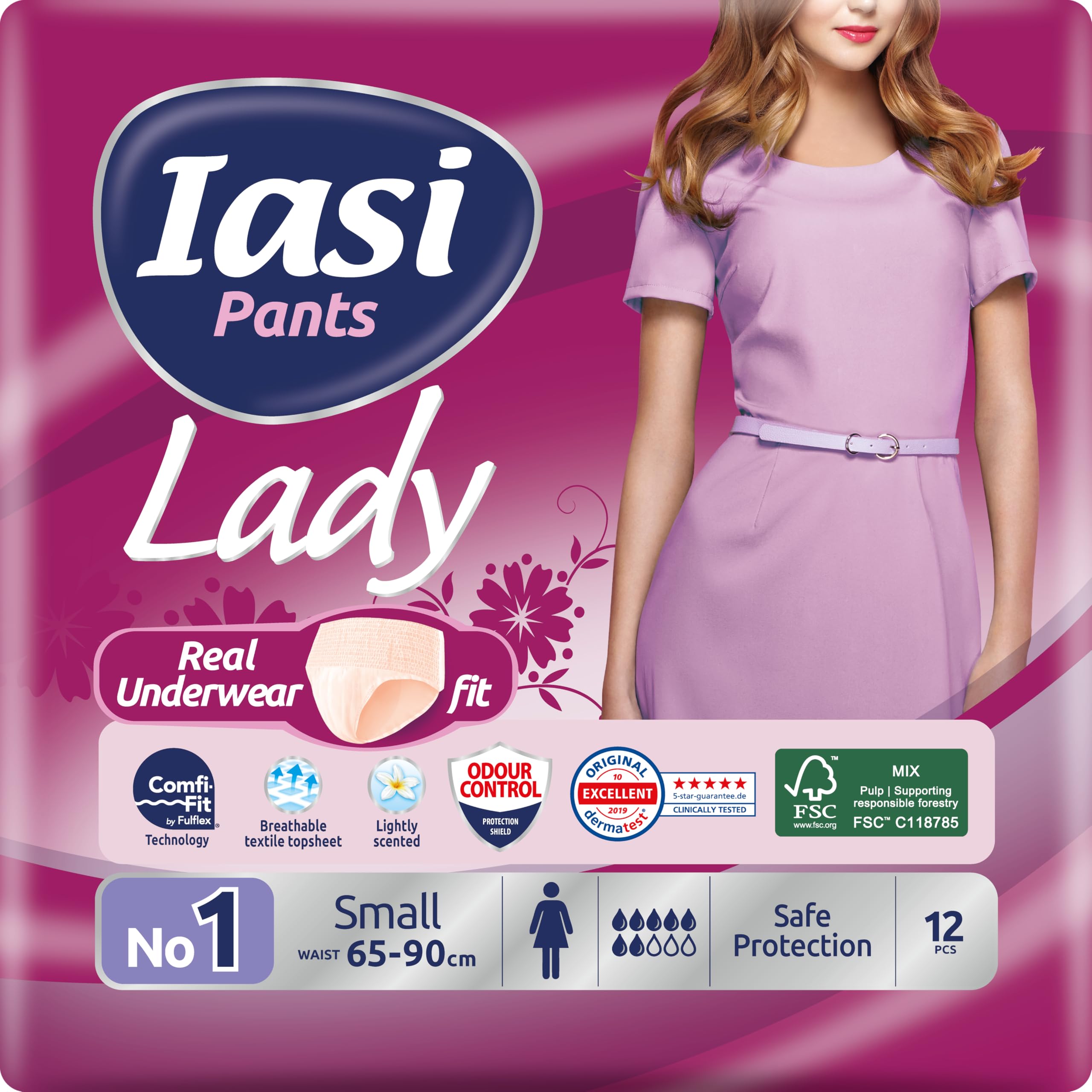 IASI Lady Pants, Women's Disposable Absorbent Panties, Plus Absorbency, Size S, 12 Units