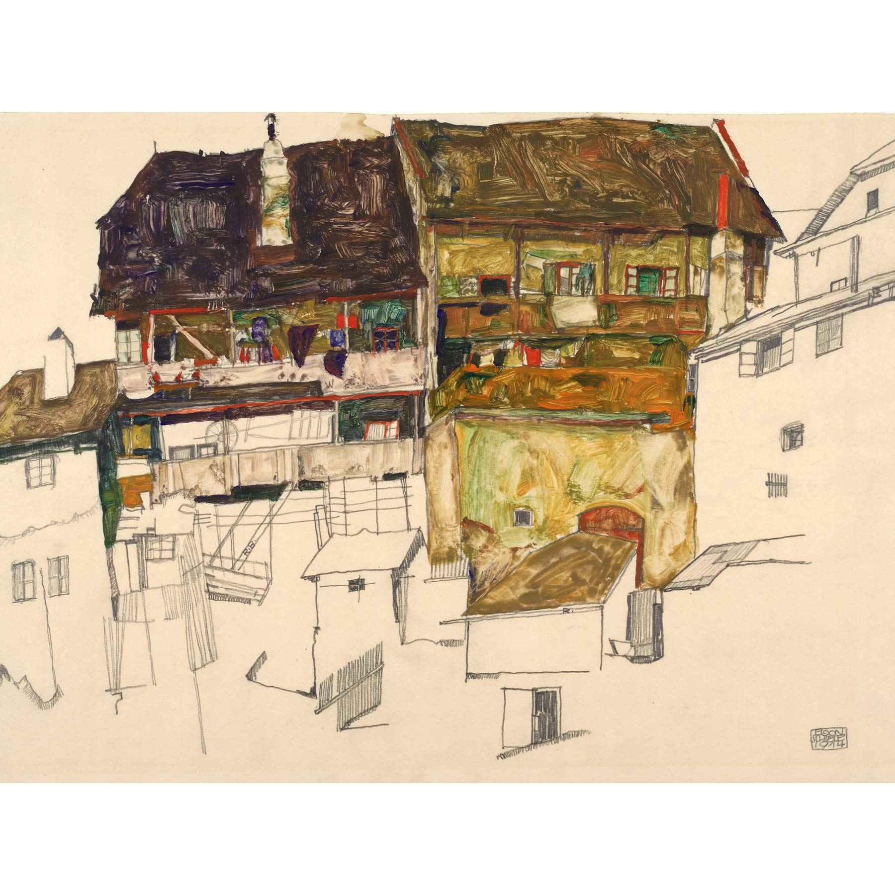 Egon Schiele Old Houses In Krumau 1914 Large Art Print Poster Wall Decor Premium Mural