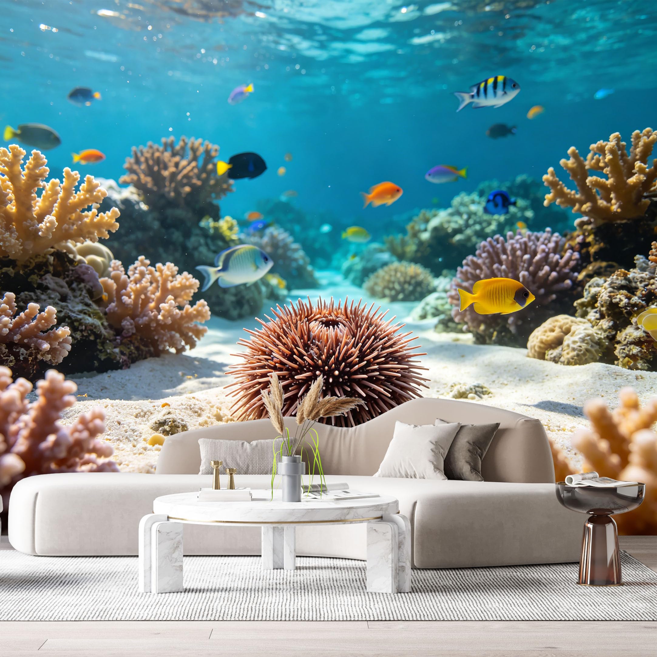 Custom Size Wall Murals Ocean Marine Tropical Fish Coral Reef Underwater Scenery 3D SelfAdhesiveWall Fabric Removable Wallpaper Wall Decor for Living Room Bedroom Bathroom