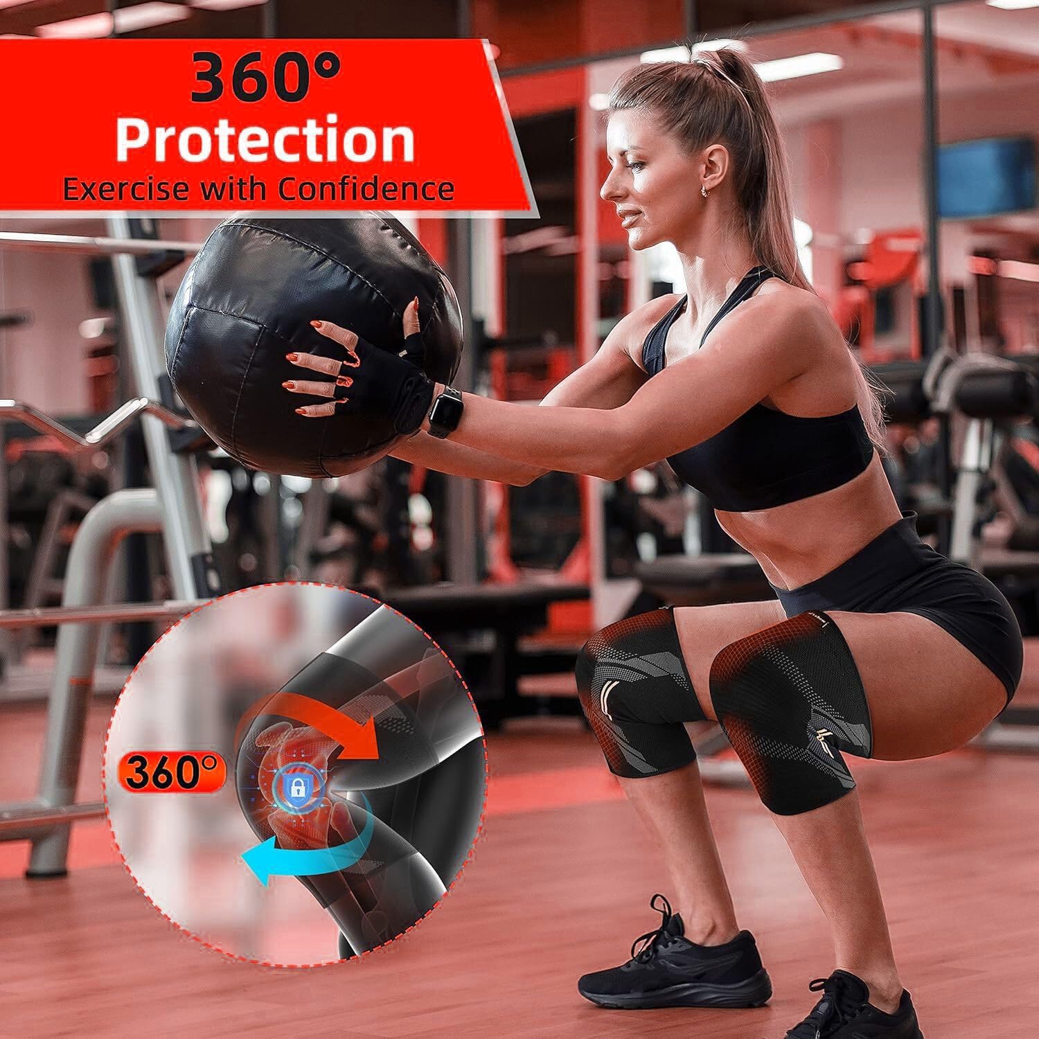 Knee Caps for Women for Pain Relief | Breathable Compression Knee Support for Walking, Running | Soft Stretch Knee Sleeve for Arthritis, Swelling & Recovery (Pair) (Orange, XL) 1