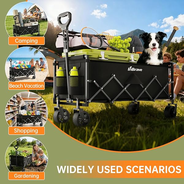 Close-up view of the InBrave Extra Long Folding Wagon's robust, wide all-terrain wheels.