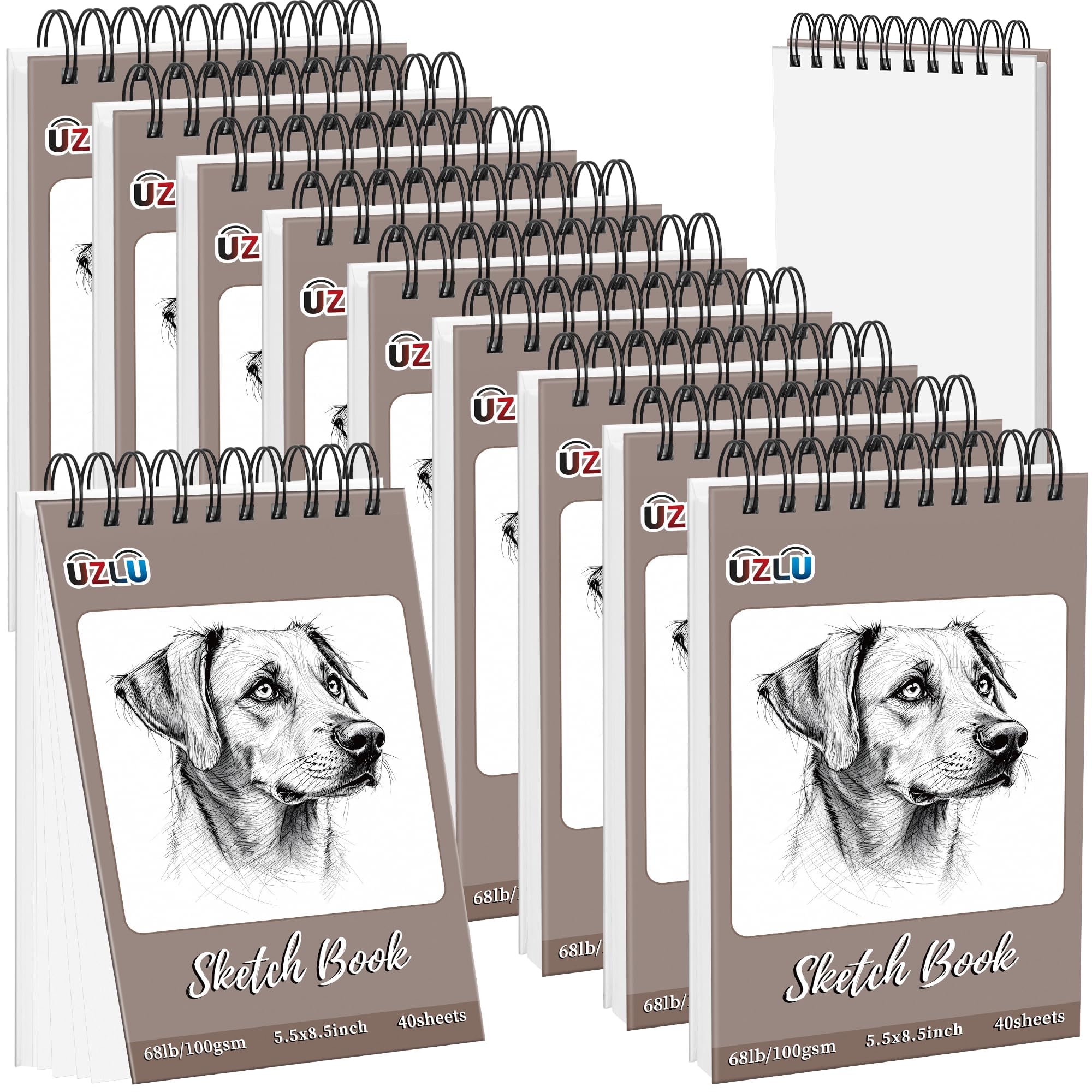 UZLU 10 quaderni da disegno, 14 x 21,6 cm, 400 fogli con rilegatura a spirale, carta da disegno, 40 fogli per ogni album da disegno, senza acidi, con supporti misti da 30,8 kg/100 g/m², forniture