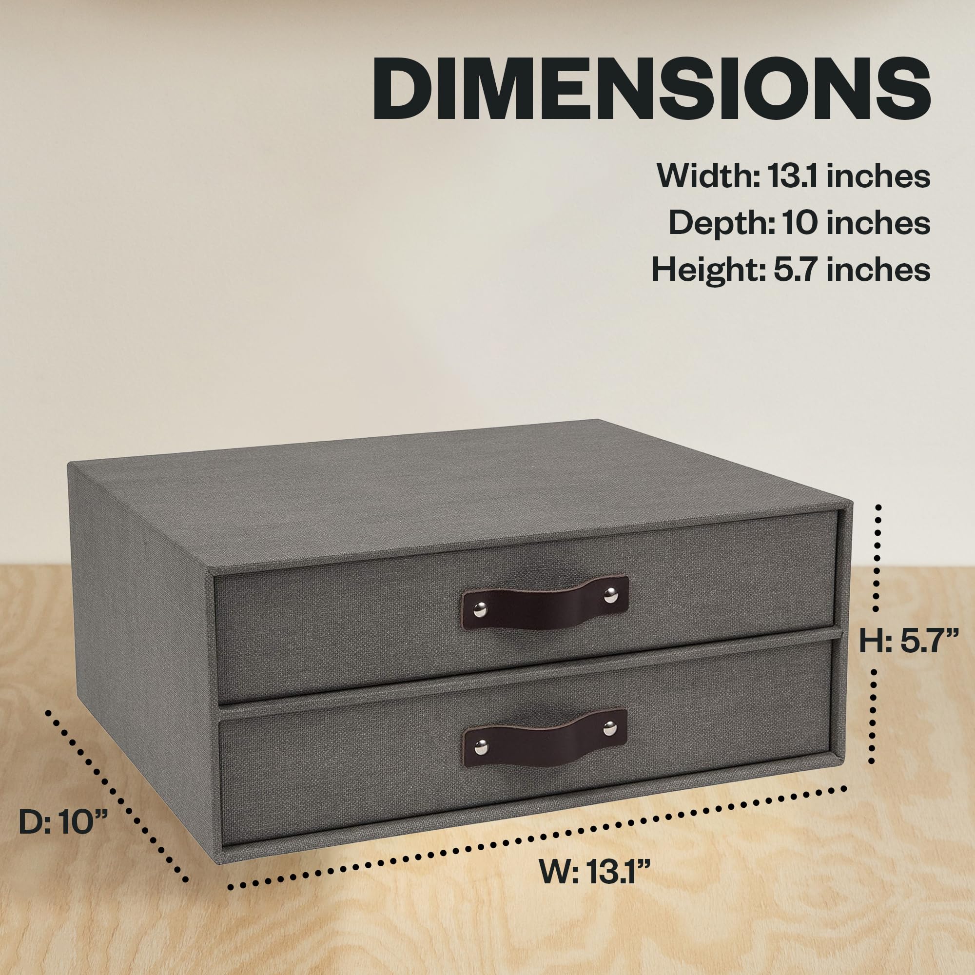 Bigso Birger 2-Drawer Canvas Fiberboard Easy Pull Handle Document Letter Box Desktop Drawers for Loose Papers and Documents — view 3