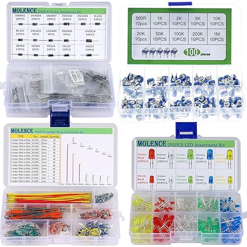 Miniatura 5 de Molence Kit de 2830 piezas de componentes electrónicos para bricolaje, resistencias, inductores, condensadores, LED, triodo, PCB, potenciómetro,