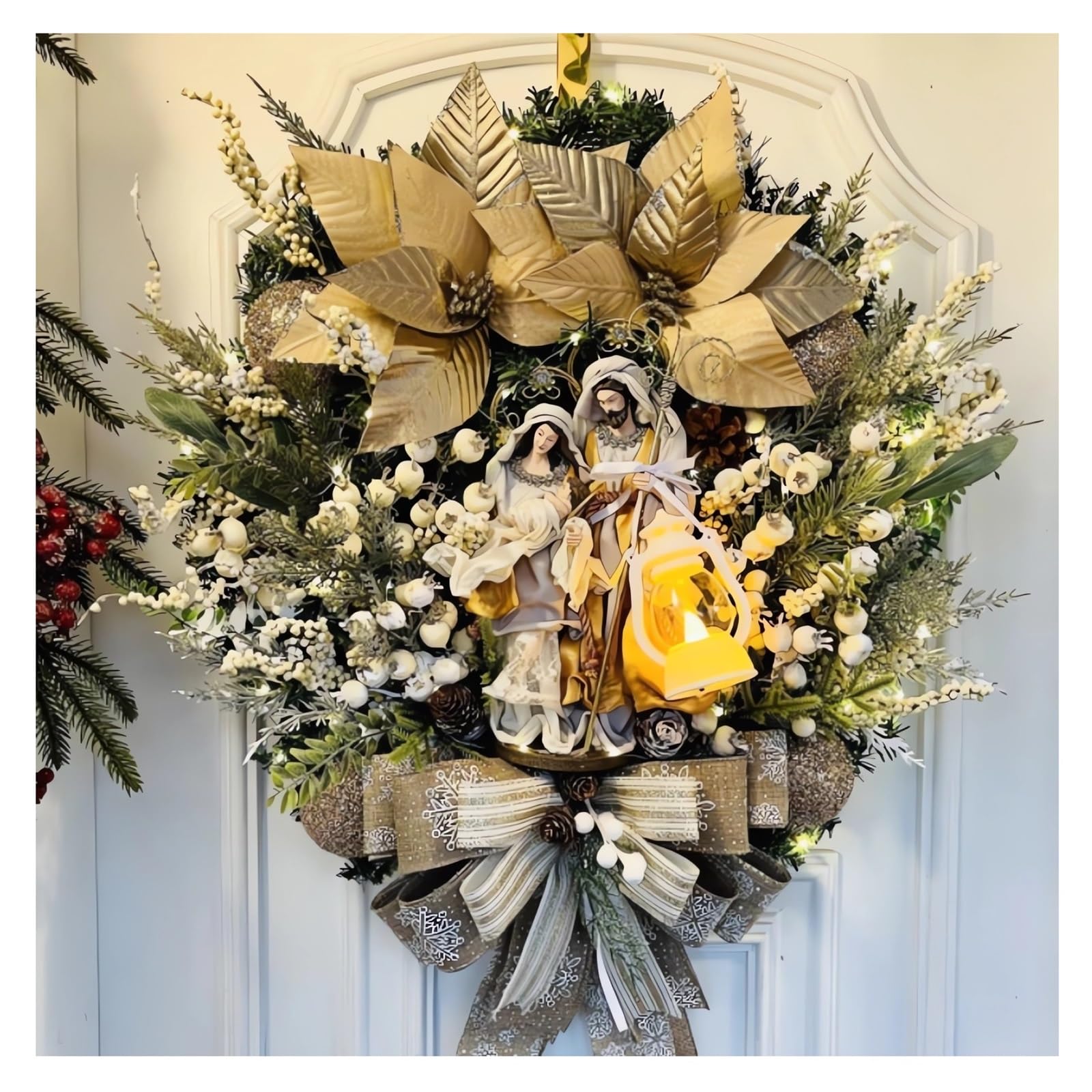  Gold Wreath クリスマスリース インテリアぬいぐるみ Amazon.com: Holy Family Wreath Decorations Large Christmas Front