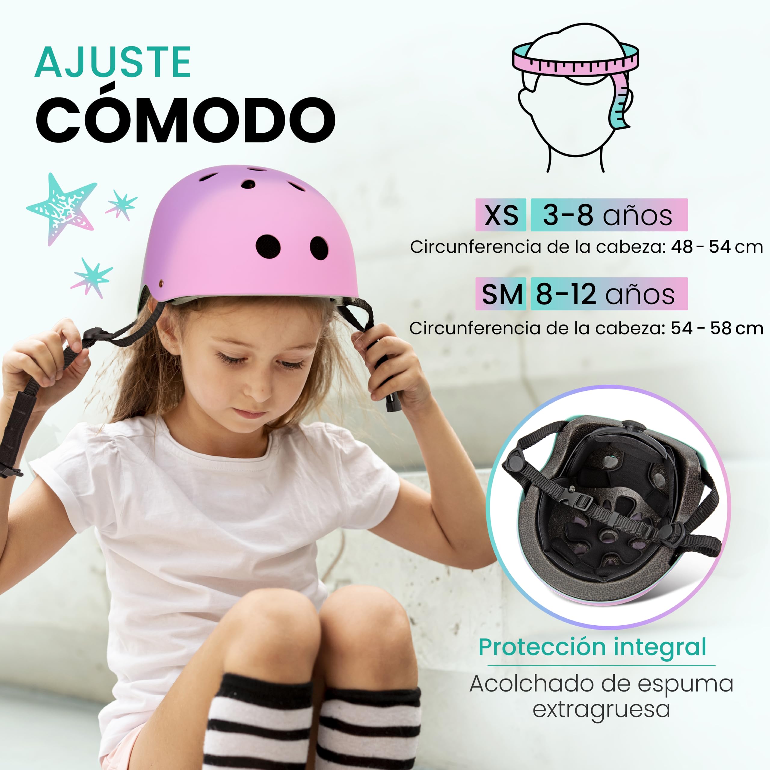99FLIPS Casco Patines Niña de 3 a 12 años en 3 Colores - Casco Bici Niña para Monopatin, Patines en Línea y Patines de Ruedas - Casco Bicicleta Niña - Diseño de Unicornio — view 5