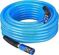 EADUTY 1/4" x 50 ft Reinforced Polyurethane Air Hose, Heavy Duty Lightweight Flexible Compressor Hose with Quick Coupler & Bend Restrictors, Blue