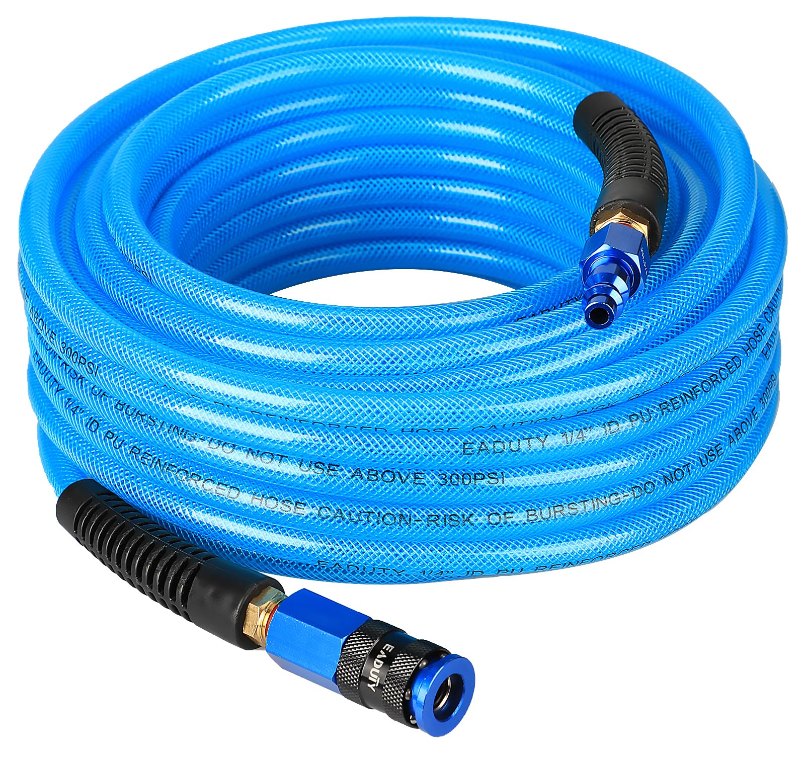 EADUTY Heavy Duty Reinforced Polyurethane Air Hose 1/4 in x 50 ft, Lightweight, Flexible Compressor Hose with Universal Quick Coupler, Plug and Bend