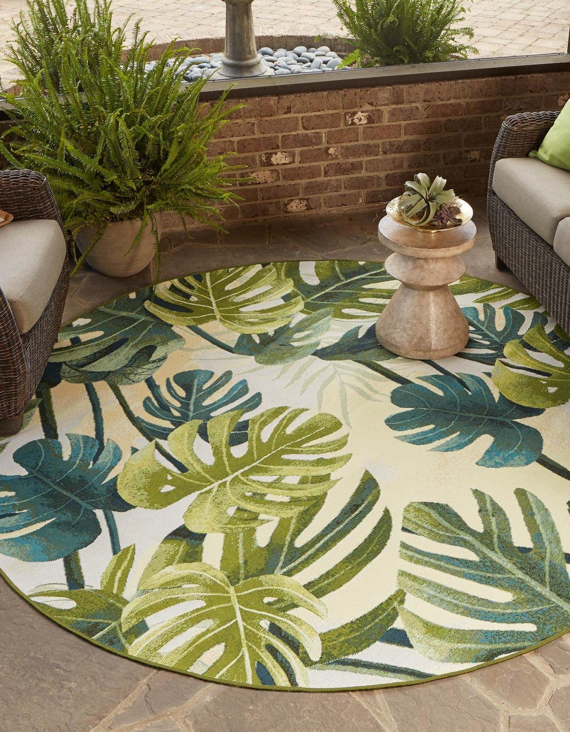 Unique Loom Outdoor Botanical Collection Area Rug - Longwood (12' Round Green/Olive)