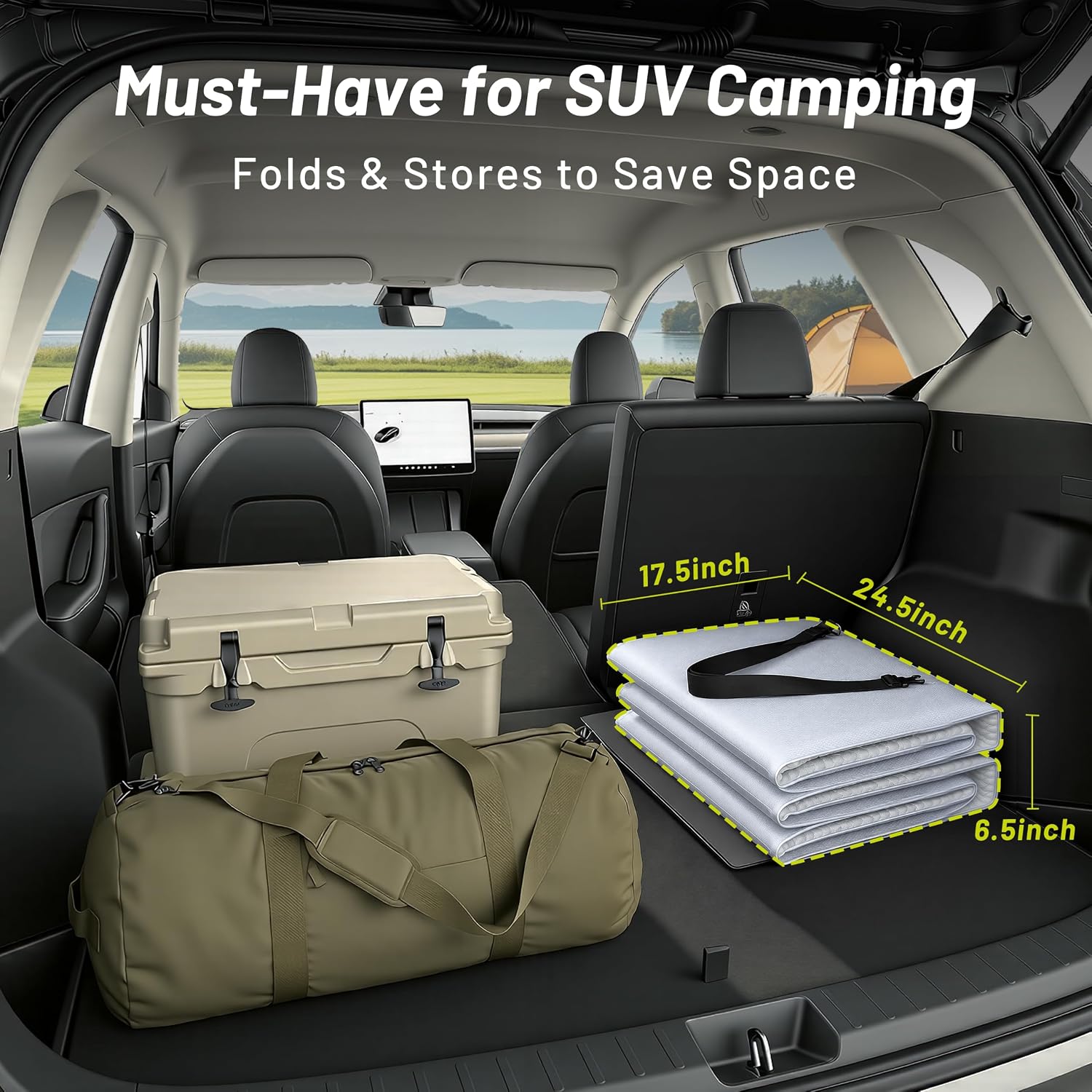 Foldable Car Bed for Compact SUV Non-Inflatable Foam Mattress, Thick Portable Trunk Sleeping Pad, Odorless Cooling Material Air Mattress Alternative for Road Trips & Camp with Earplugs & Eye Mask