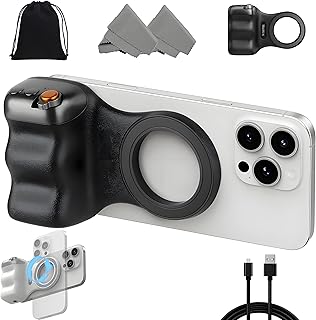 Fun Shot Magnetic Grip & Magnetic Selfie Light for Phone, Smartphone Shooting Holder Selfie Handle Snap, Detachable Wireless Shutter Button Remote (Black, Grip)