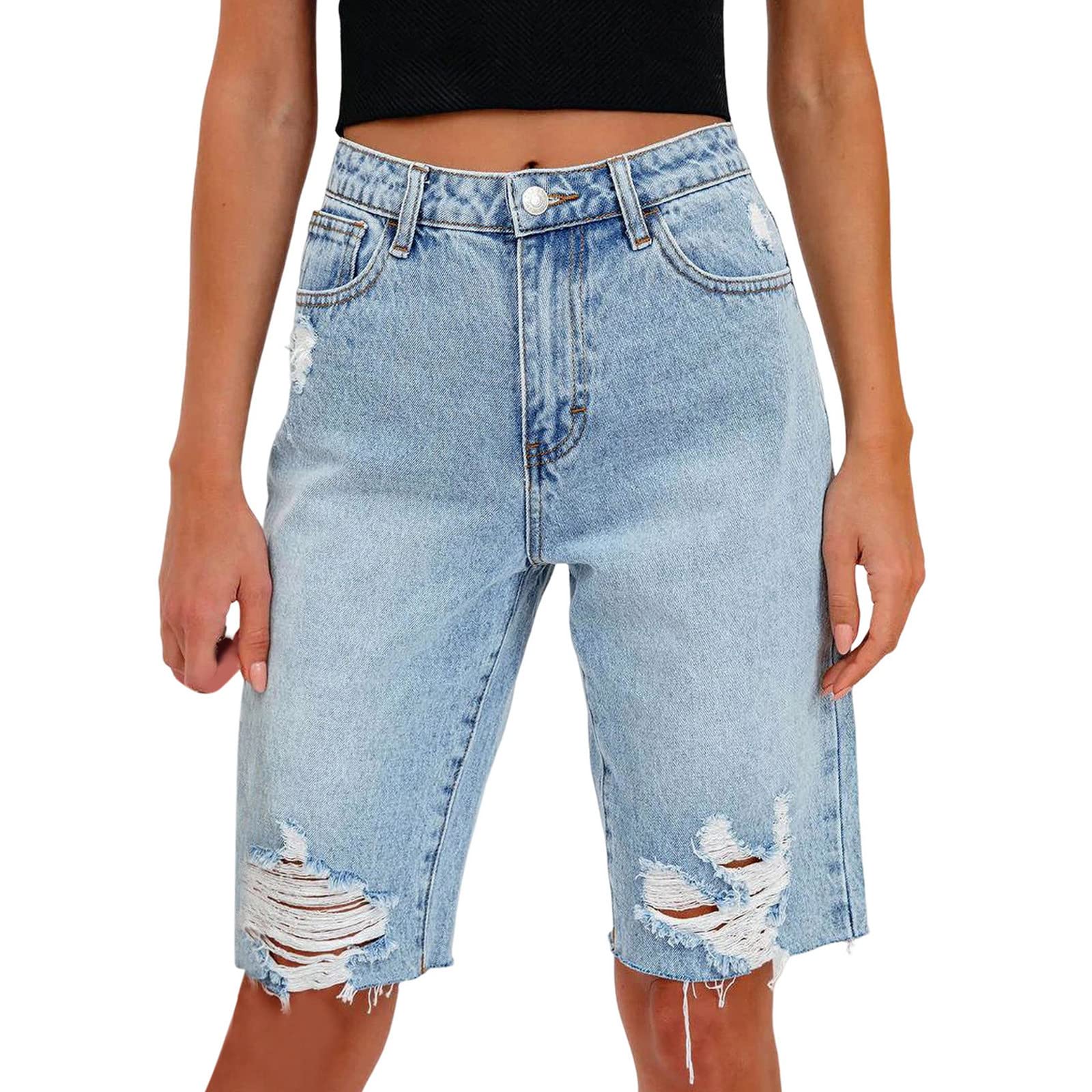 riou 2023 Mujer Pantalones Cortos Vaquero Verano Bermudas de Trabajo Mezclilla Pantalon Corto Chandal Adolescente Suave y Cómodo Bolsillo Shorts Deportivos Casual Deportivos Talla Grande S-XXXXXL