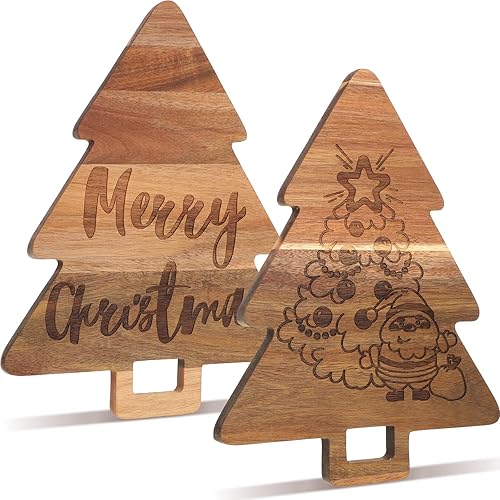 2 tablas de charcutería de Navidad para árbol de Navidad, cocina, tabla de cortar de madera con mango de madera de acacia de Papá Noel, bonita tabla disponible en Yaxa Peru