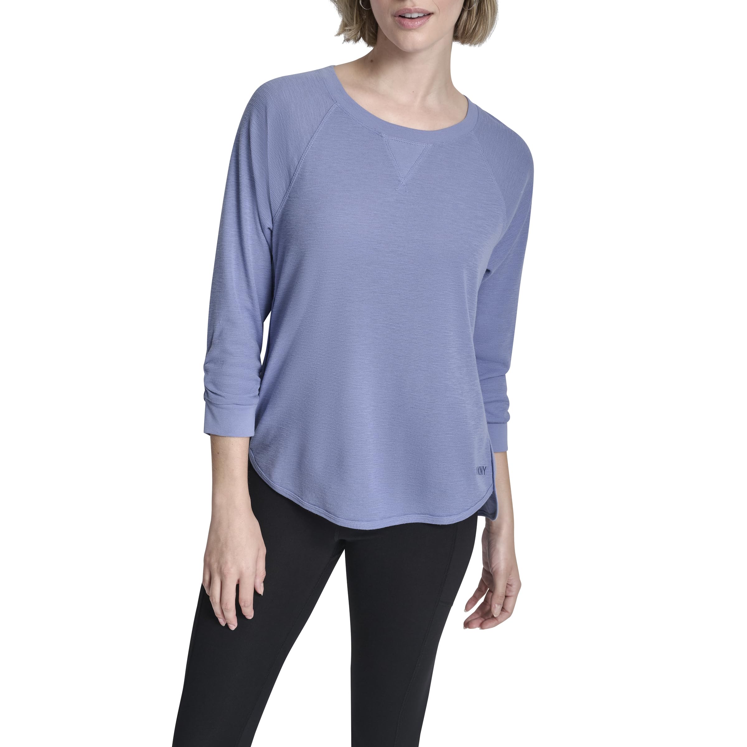 

                                                    DKNY Women's Mini Waffle 3/4 Sleeve V-Neck Inset T